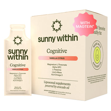 Sunny Within - Brain Health Supplement - Magnesium L-Threonate from Magtein®, Lion’s Mane, Alpha GPC, L-Theanine, ALA & Avocado Oil - Focus, Mood & Memory Support* - 30 Daily Vegan Pouches Sunny WithinAu supplements