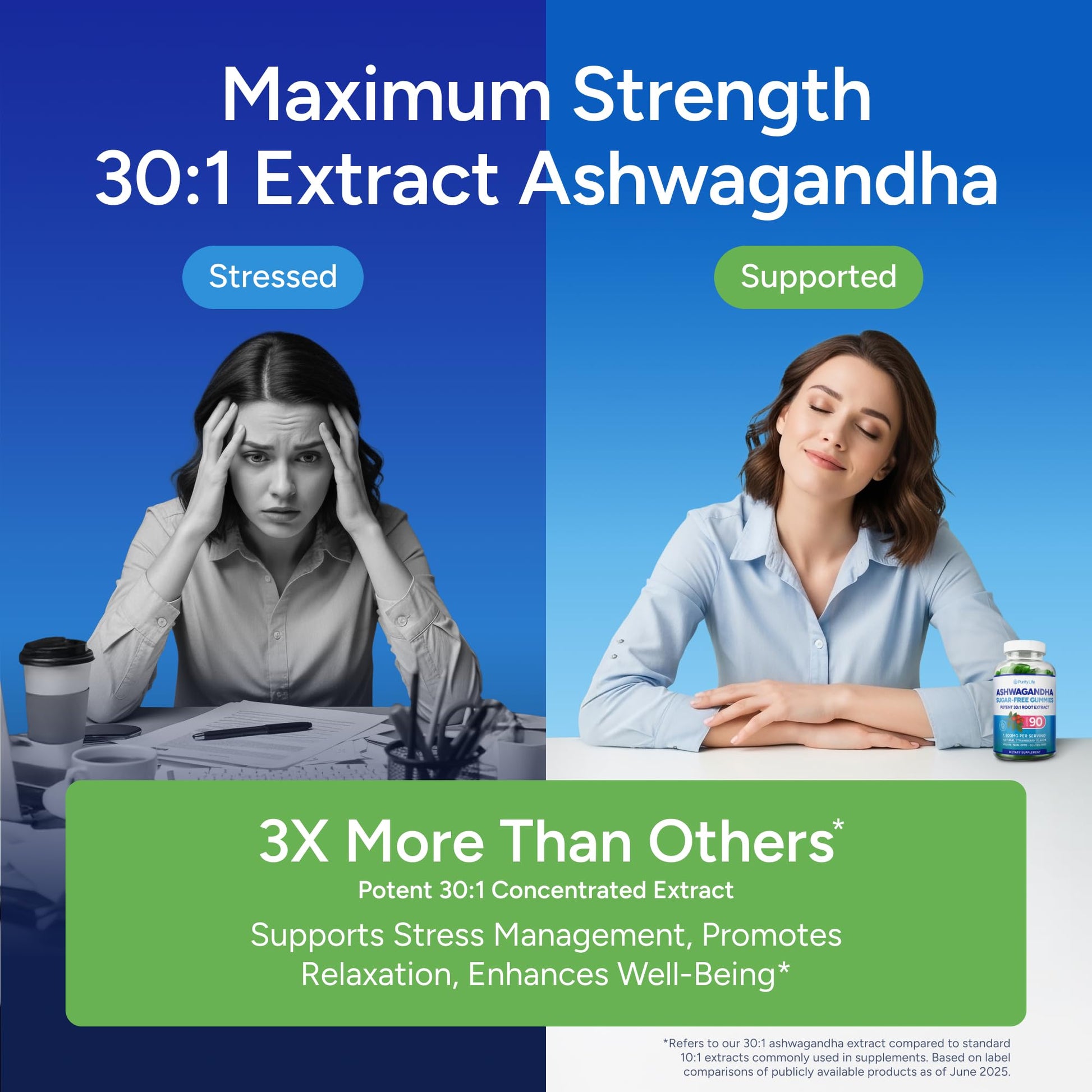 Sugar-Free Ashwagandha Gummies for Stress, Sleep & Mood Support - High-Potency 30:1 Ashwagandha Supplement Extract - Vegan Adaptogen Supplement for Women & Men, Natural Flavor, Plant-Based, 90 Gummies Purify LifeAu supplements