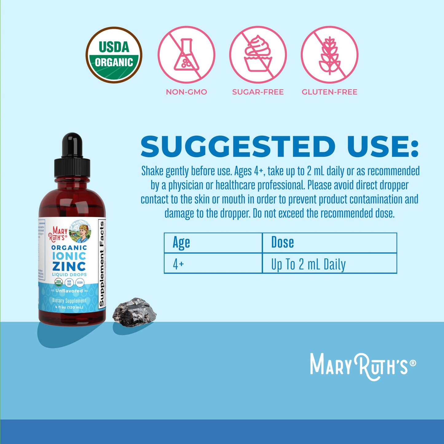 MaryRuth Organics Zinc Supplement for Immune Support, Immune Support Supplement for Kids, Ages 4-13, Zinc Sulfate, Vegan, USDA Organic, Glycerin Based, 2 Fl Oz MARYRUTH'SUS supplements