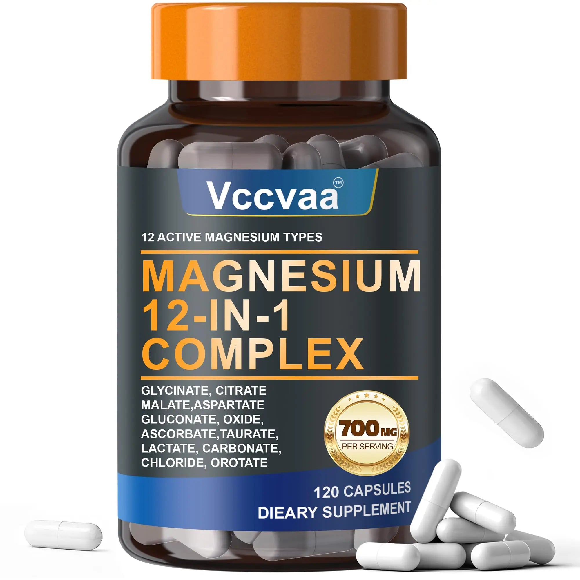 Magnesium Complex 700mg – 12-in-1 Magnesium Supplement with Glycinate, Citrate, Malate, Oxide, Taurate & More – High Absorption for Muscle, Heart, Sleep, Bone, Nerve Support –120 Capsules (1 Pack) Vccvaanz supplements