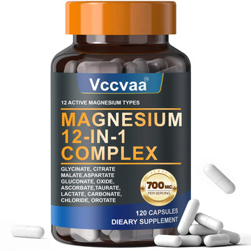 Magnesium Complex 700mg – 12-in-1 Magnesium Supplement with Glycinate, Citrate, Malate, Oxide, Taurate & More – High Absorption for Muscle, Heart, Sleep, Bone, Nerve Support –120 Capsules (1 Pack) Vccvaanz supplements