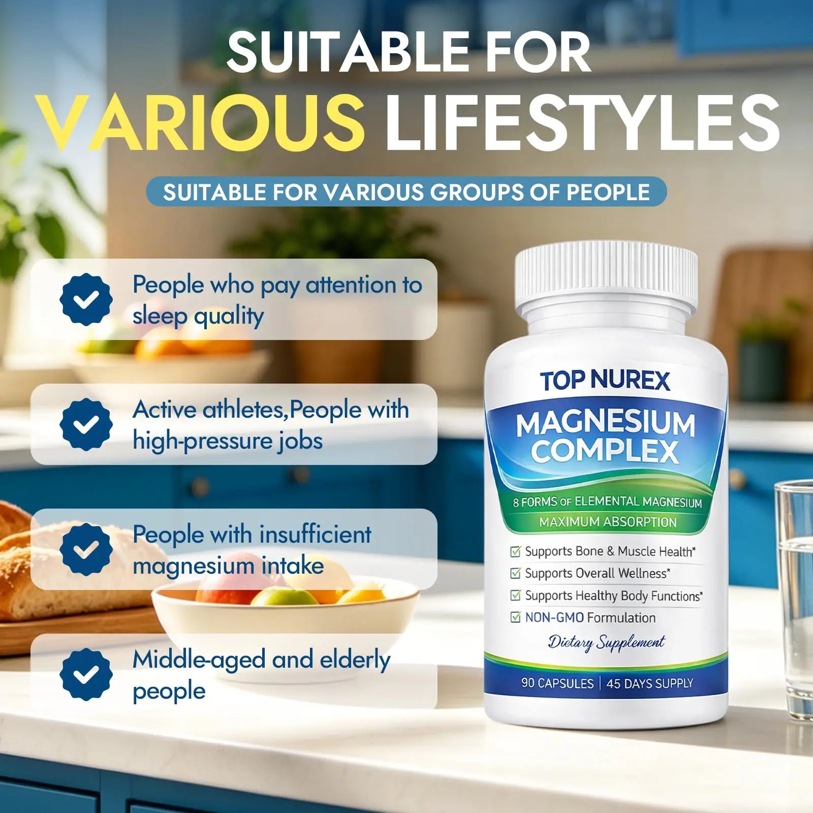 Top Nurex Magnesium Complex 1000 mg, 8-Source Magnesium Blend with Glycinate, Citrate, Malate & Taurate, Vegan Formula, Non-GMO, 90 Capsules Top Nurexnz supplements
