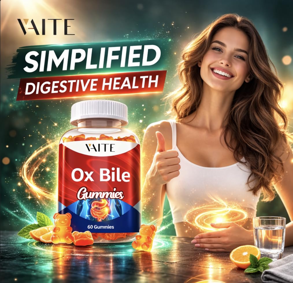 VAITE Ox Bile Gummies – 500mg Digestive Support for Gallbladder & Gut Health – Non-GMO, Sugar-Free Supplement – Helps Nutrient Absorption & Bile Flow – 60 Easy-to-Chew Bile Acid Chewables VAITEAu supplements
