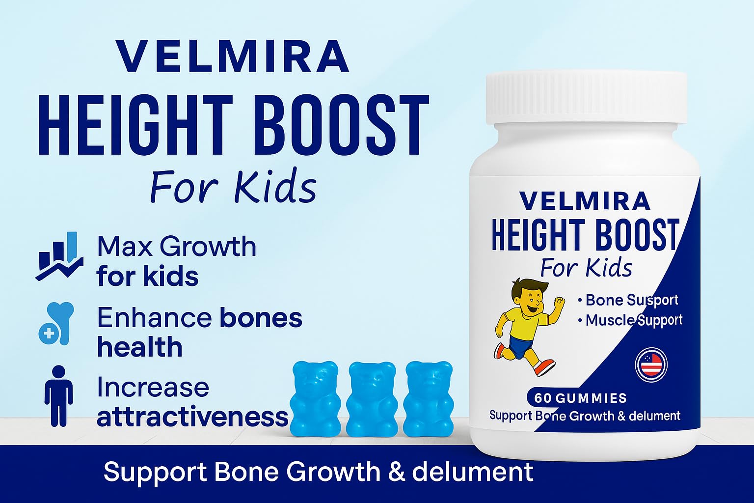 Velmira® Heightener Gummies for Bone Health & Development Support – Essential Vitamins & Minerals, Easy-to-Chew Gummies for Kids, Teens & Adults (Ages 5+) VelmiraAu supplements