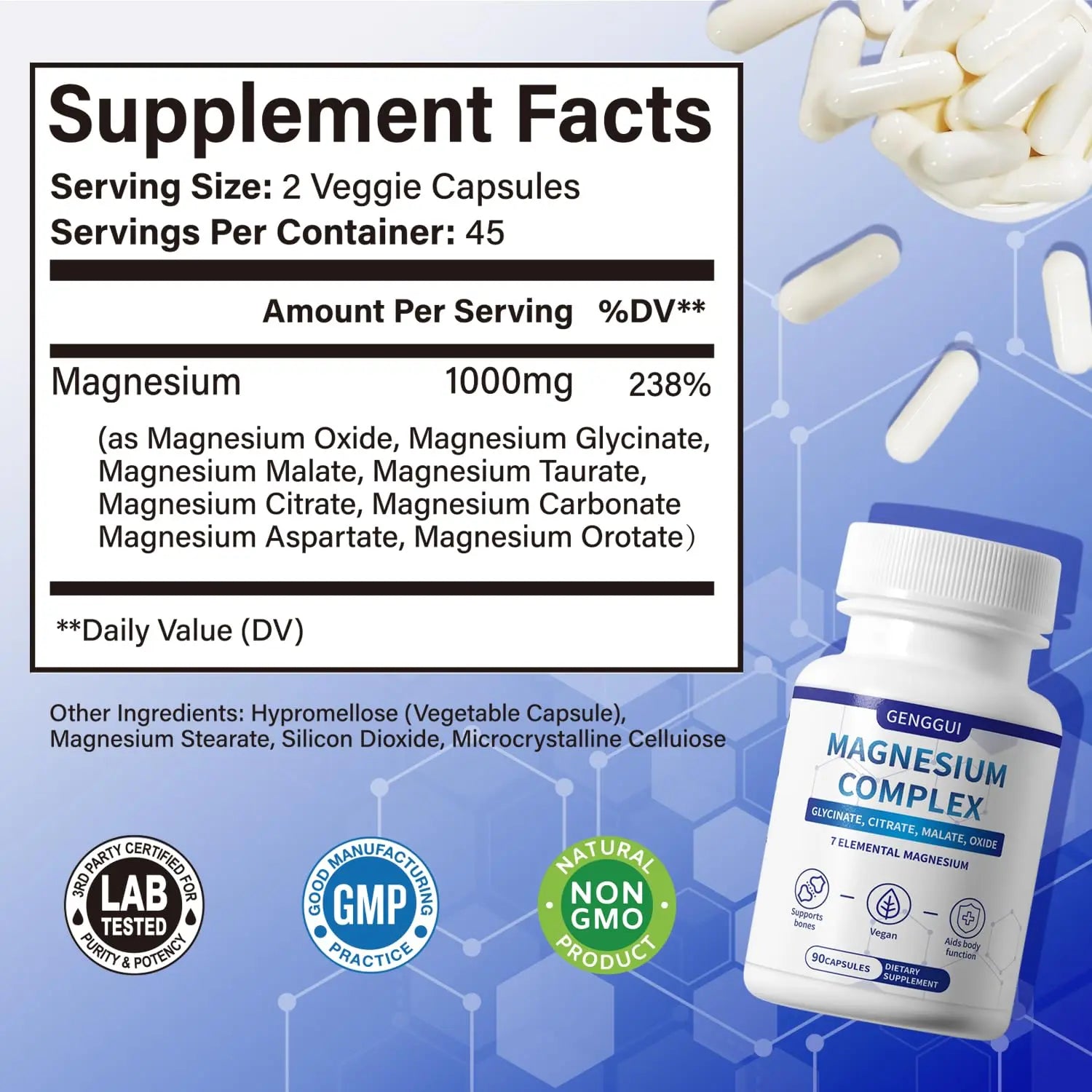 Magnesium Complex 1000mg with 8 Types - Glycinate, Citrate, Malate - Supports Muscle Relaxation, Bone Health, Energy Production & Sleep - High Absorption, Non-GMO, Vegan Capsules, 90 Count (001) ZYGCDZnz supplements