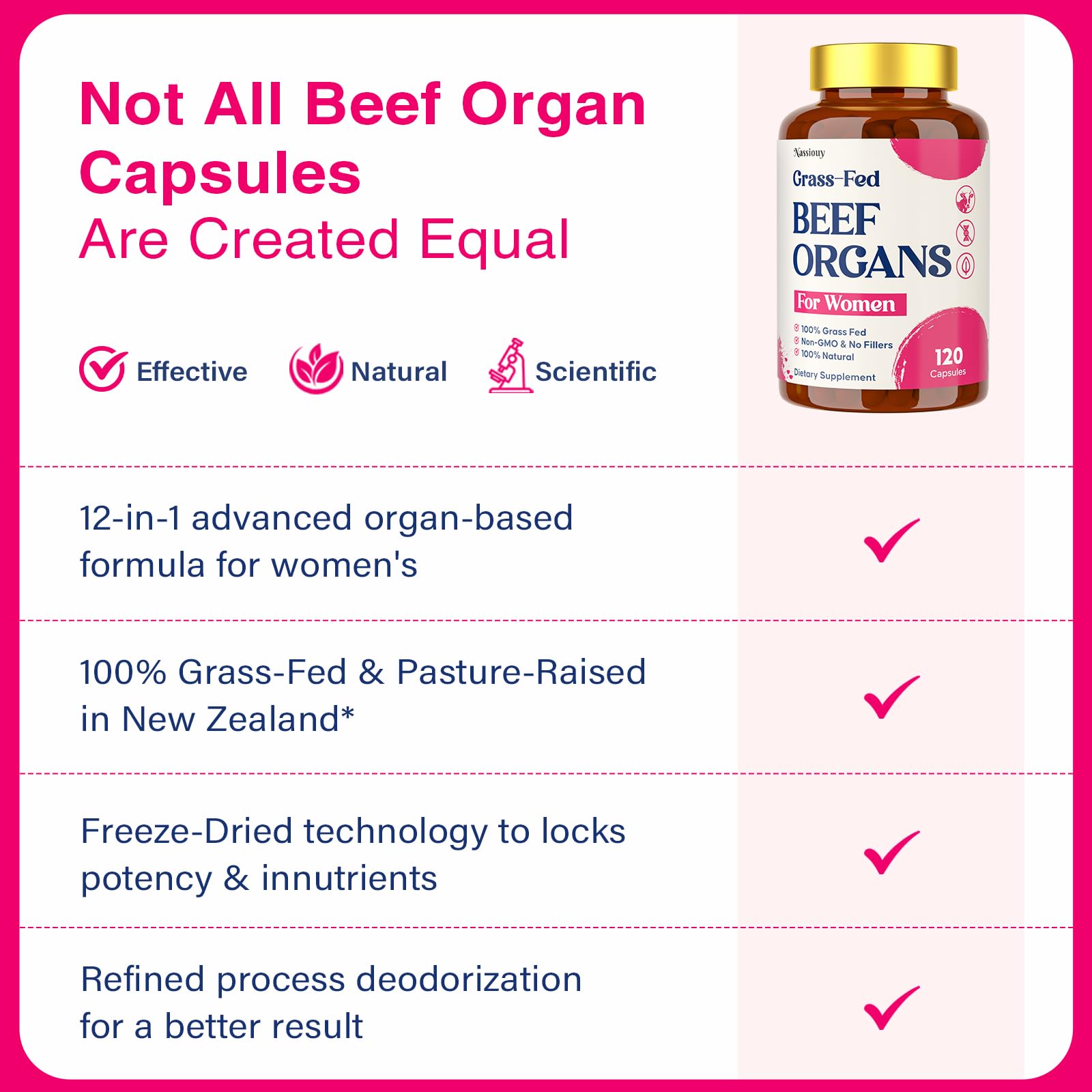 12-In-1 Beef Organ Supplement for Women - Beef Liver, Uterus, Kidney, Heart, Pancreas, 5 Vitamins & 2 Herbs, Hormone Balance, Menstruation, Energy, Immune - 100% Grass Fed, Pasture Raise - 120 Caps NassiouyAu supplements
