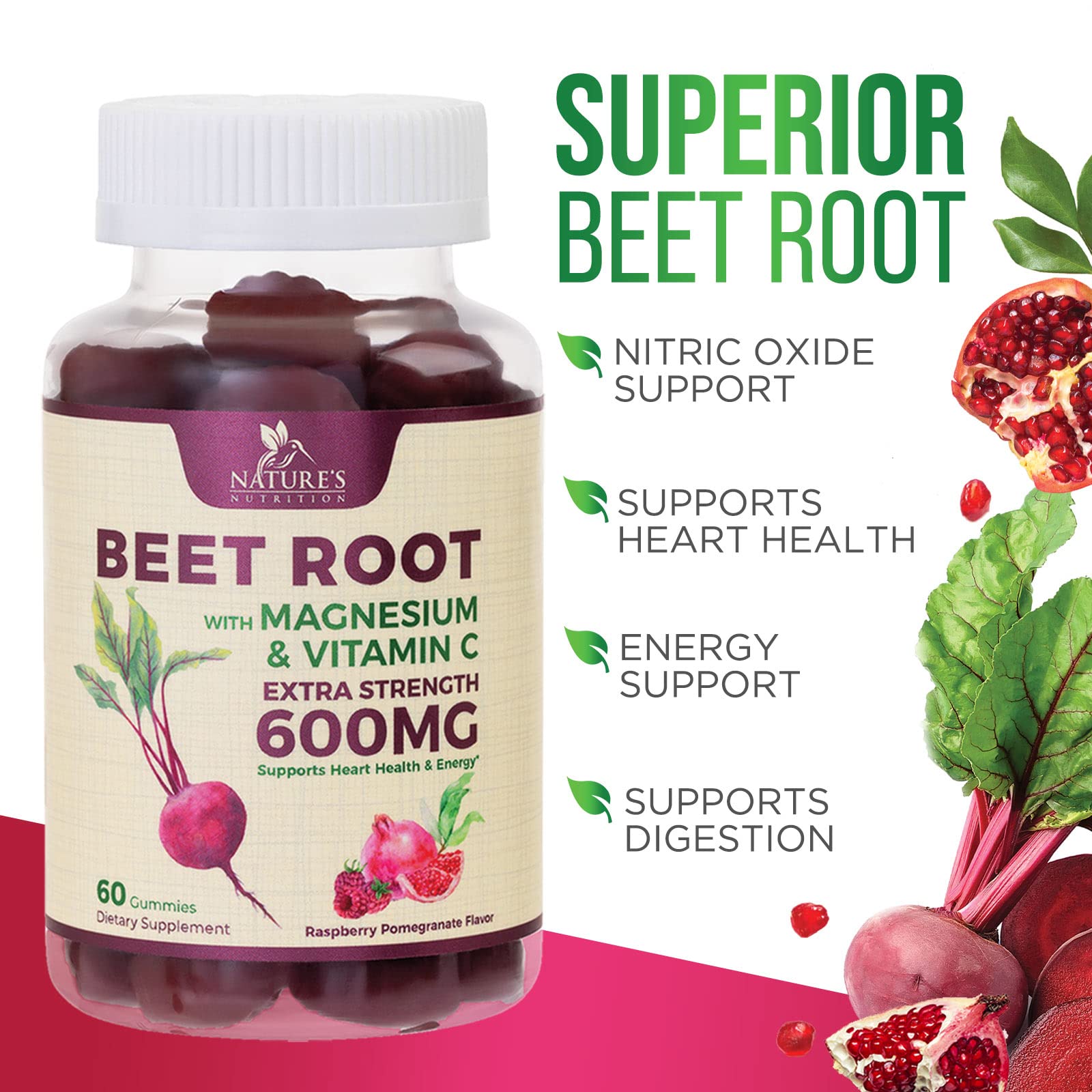 Nature's Nutrition Beet Gummies with Beetroot - Energy & Heart Health Support Nature's NutritionAu supplements