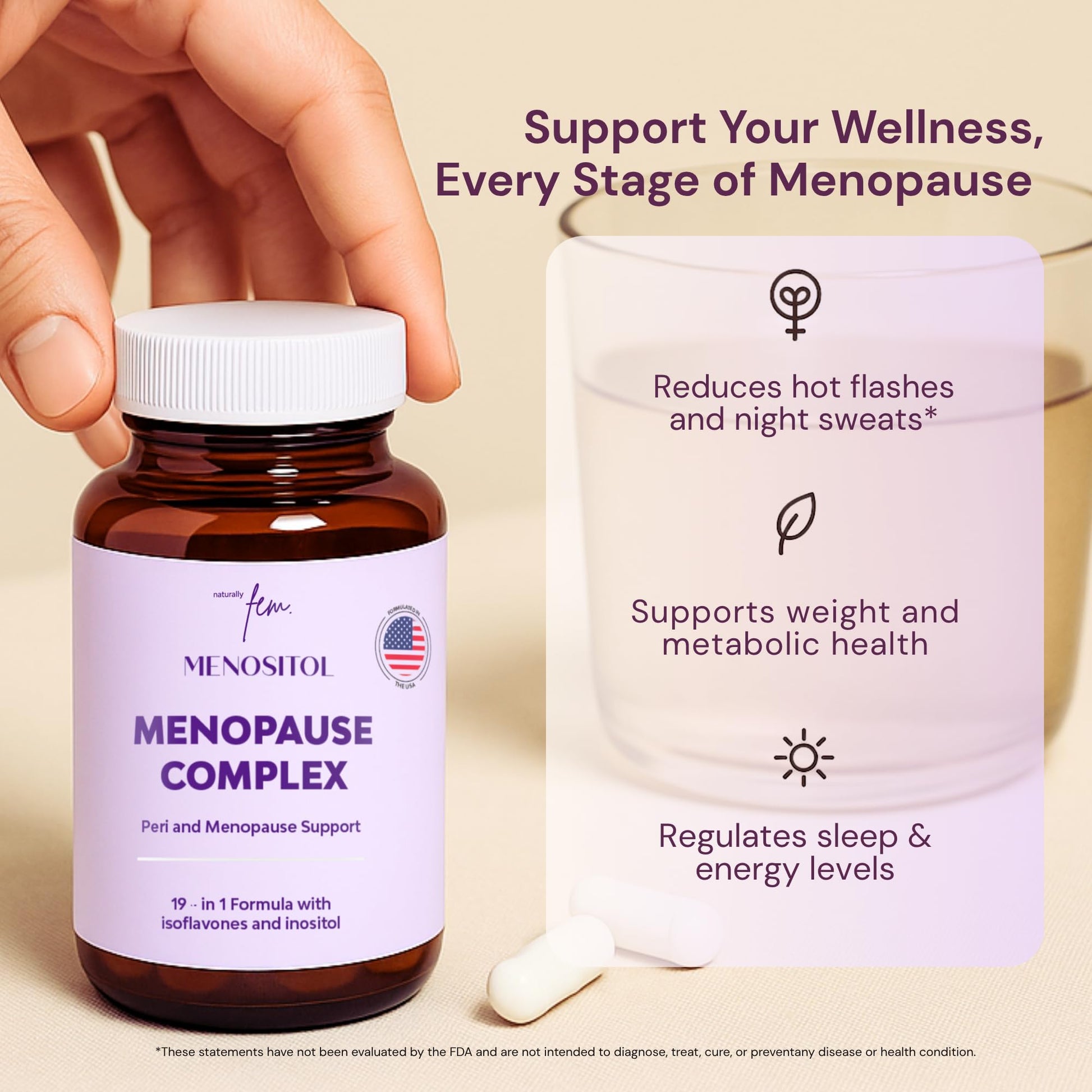 Inositol FEM Menositol 19-in-1 60Caps, Perimenopause & Menopause Supplements for Women Weight Loss with Myo-Inositol, D-chiro and Isoflavones, Control Metabolic Health, 100% Natural, Hormone, SoyFree QSTAAu supplements