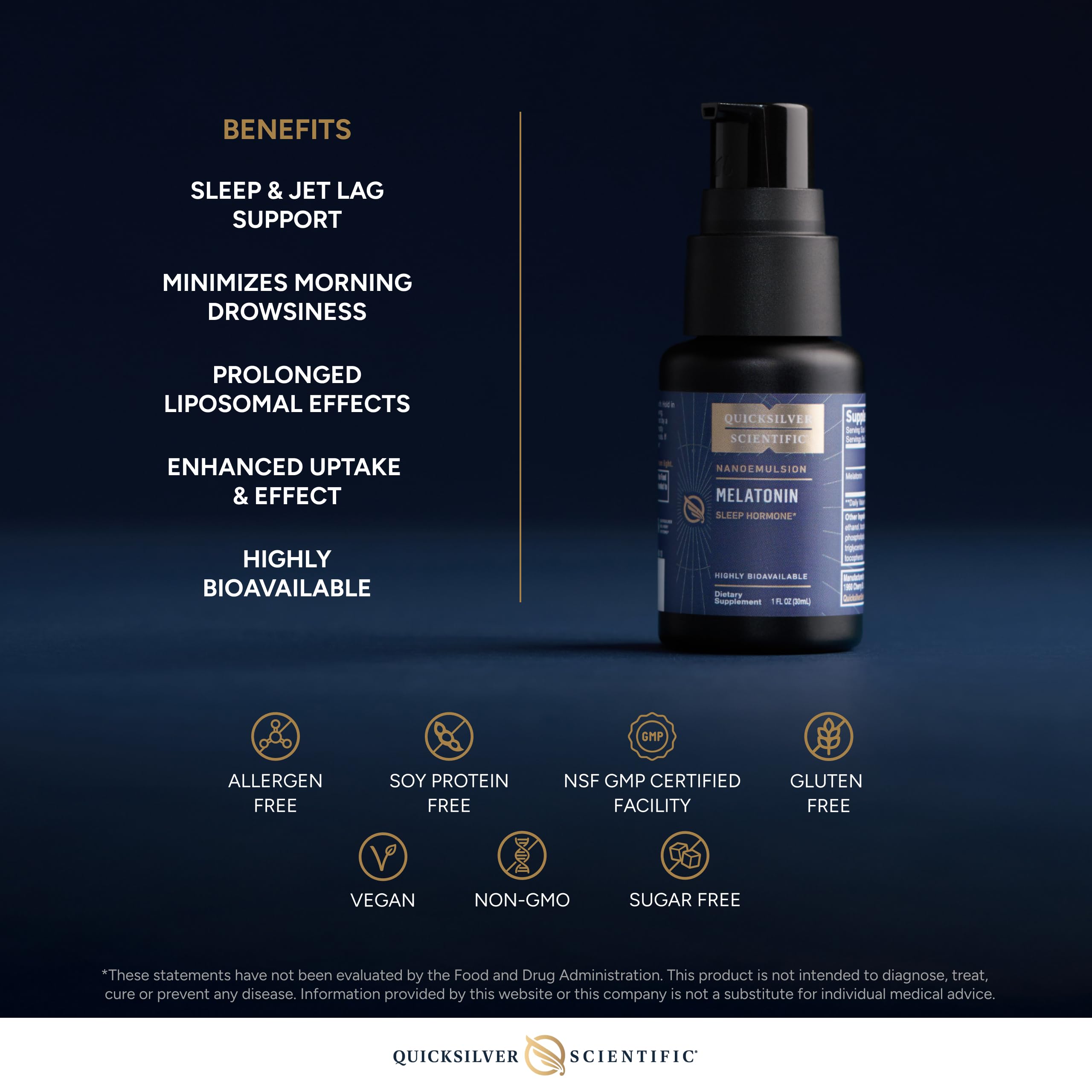 Quicksilver Scientific Liposomal Melatonin - Bedtime, Jet Lag & Immune Support Liquid for Adults - Efficient, Superior Absorption 1mg to Minimize Morning Drowsiness (30 ml) Quicksilver ScientificUS supplements