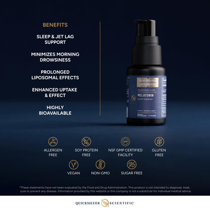 Quicksilver Scientific Liposomal Melatonin - Bedtime, Jet Lag & Immune Support Liquid for Adults - Efficient, Superior Absorption 1mg to Minimize Morning Drowsiness (30 ml) Quicksilver ScientificUS supplements