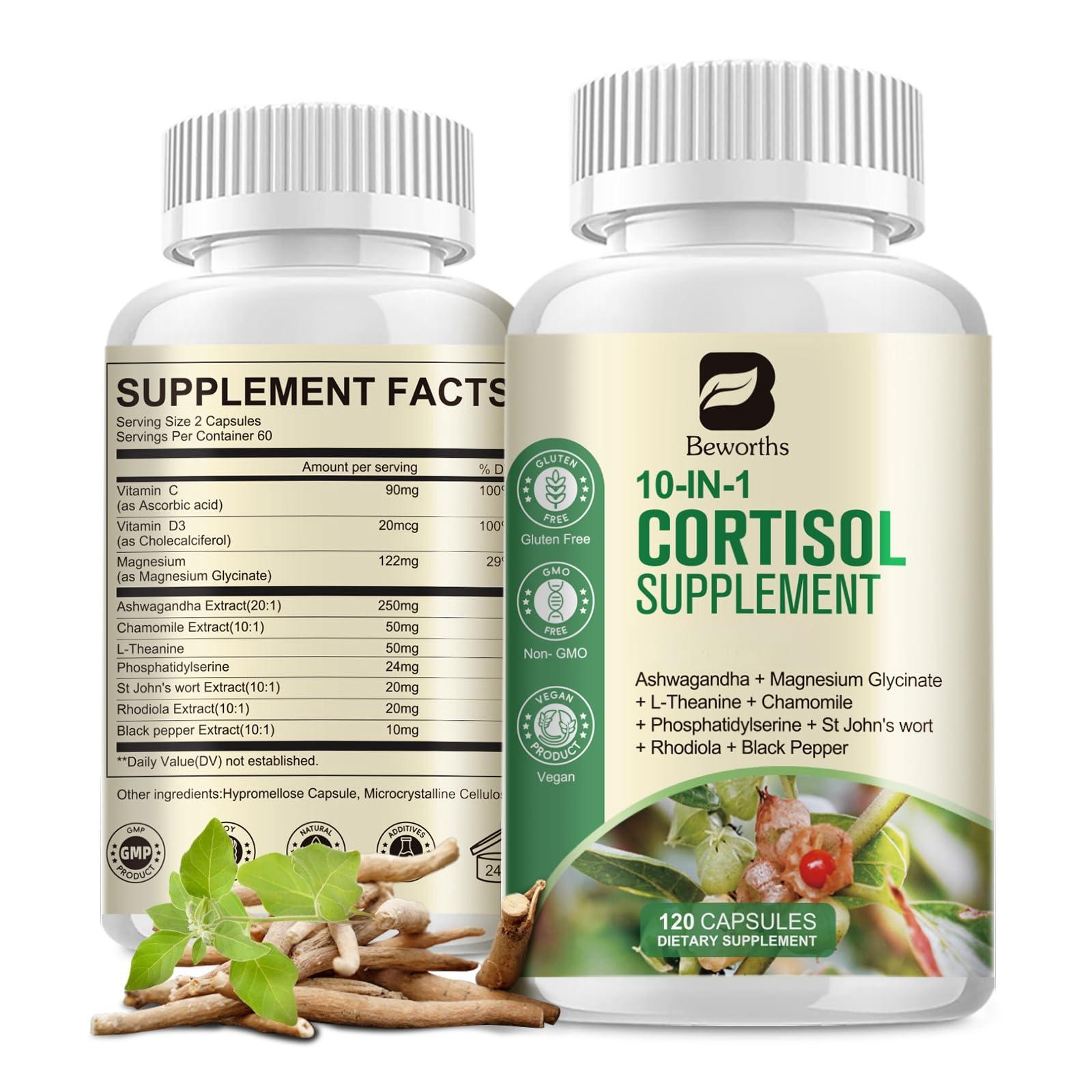 B BEWORTHS Cortisol Supplements for Women Men, 10-in-1 Cortisol Detox with Ashwagandha, Magnesium, L-Theanine, Balanced Cortisol Levels, Night & Calm Support, 120 Vegan Capsules B BEWORTHSAu supplements