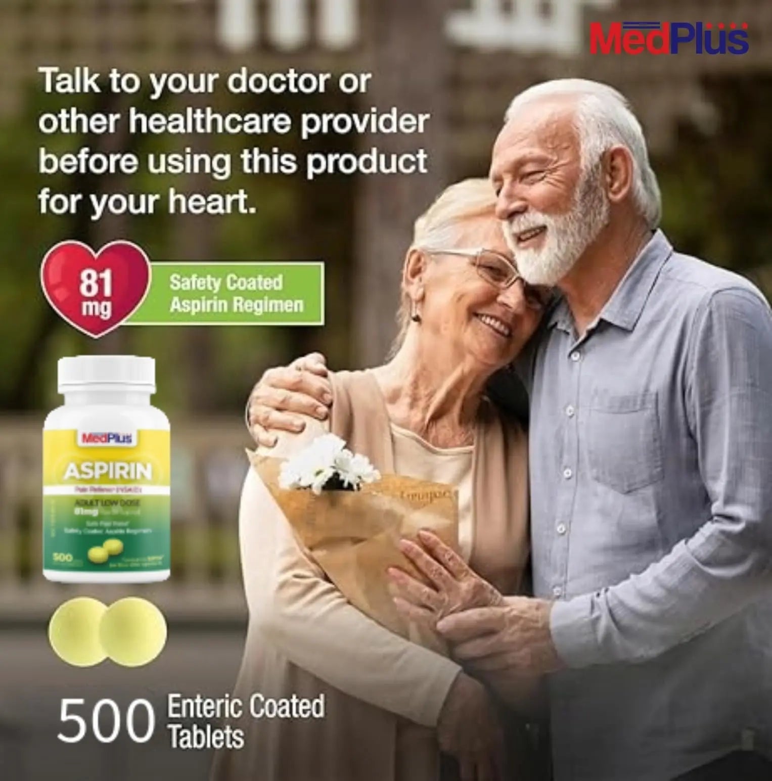 MedPlus Low Dose Aspirin 81 mg - 500 Tablets | Enteric Coated | Pain Reliever for Minor Aches and Pains, Fever Reducer - Made in USA MedPlusAu supplements