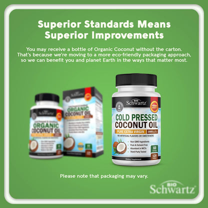 Coconut Oil Capsules 2000mg - Organic Pure Extra Virgin Unrefined Cold Pressed MCT BioSchwartzUS supplements