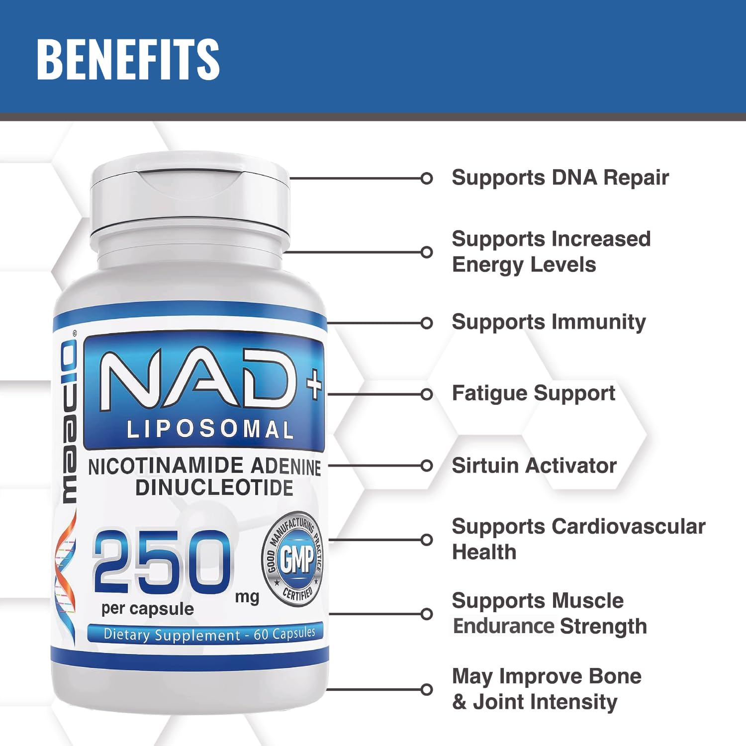 MAAC10 Liposomal NAD Supplement 500mg Serving (2x250mg Capsules) Actual Nicotinamide Adenine Dinucleotide MAAC10Au supplements