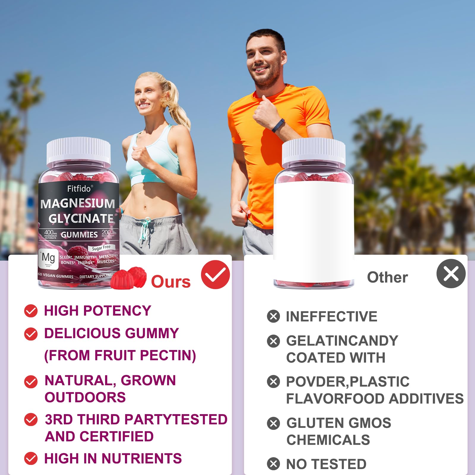 Magnesium Glycinate Gummies 400mg, Chewable Sugar Free Magnesium Supplement with Magnesium Glycinate, Magnesium Malate and Protein for Sleep, Relaxation, Brain & Muscle - Vegan (60 Count, Raspberry) FitfidoAu supplements