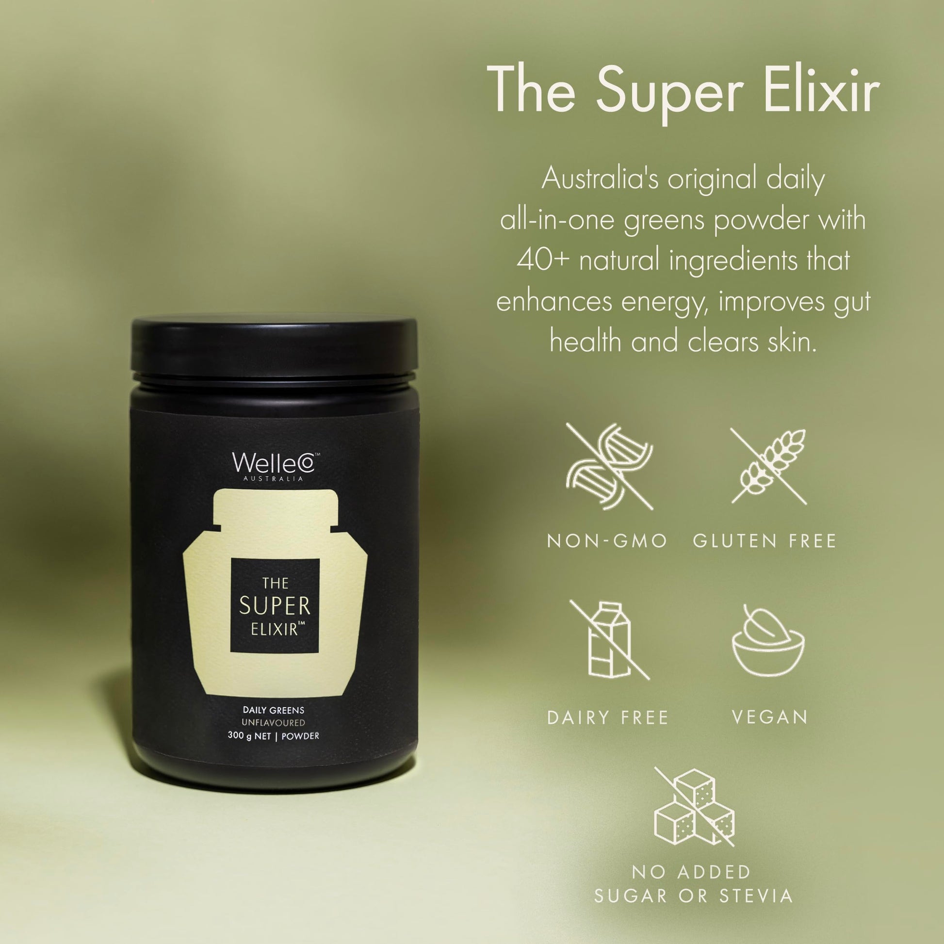 WelleCo The Super Elixir, Daily Greens Powder with Probiotics, Superfoods & Whole Foods, Unflavored Drink Mix for Gut Health, Immunity, Energy, Skin & Hair, 10.5oz Jar WelleCoAu supplements