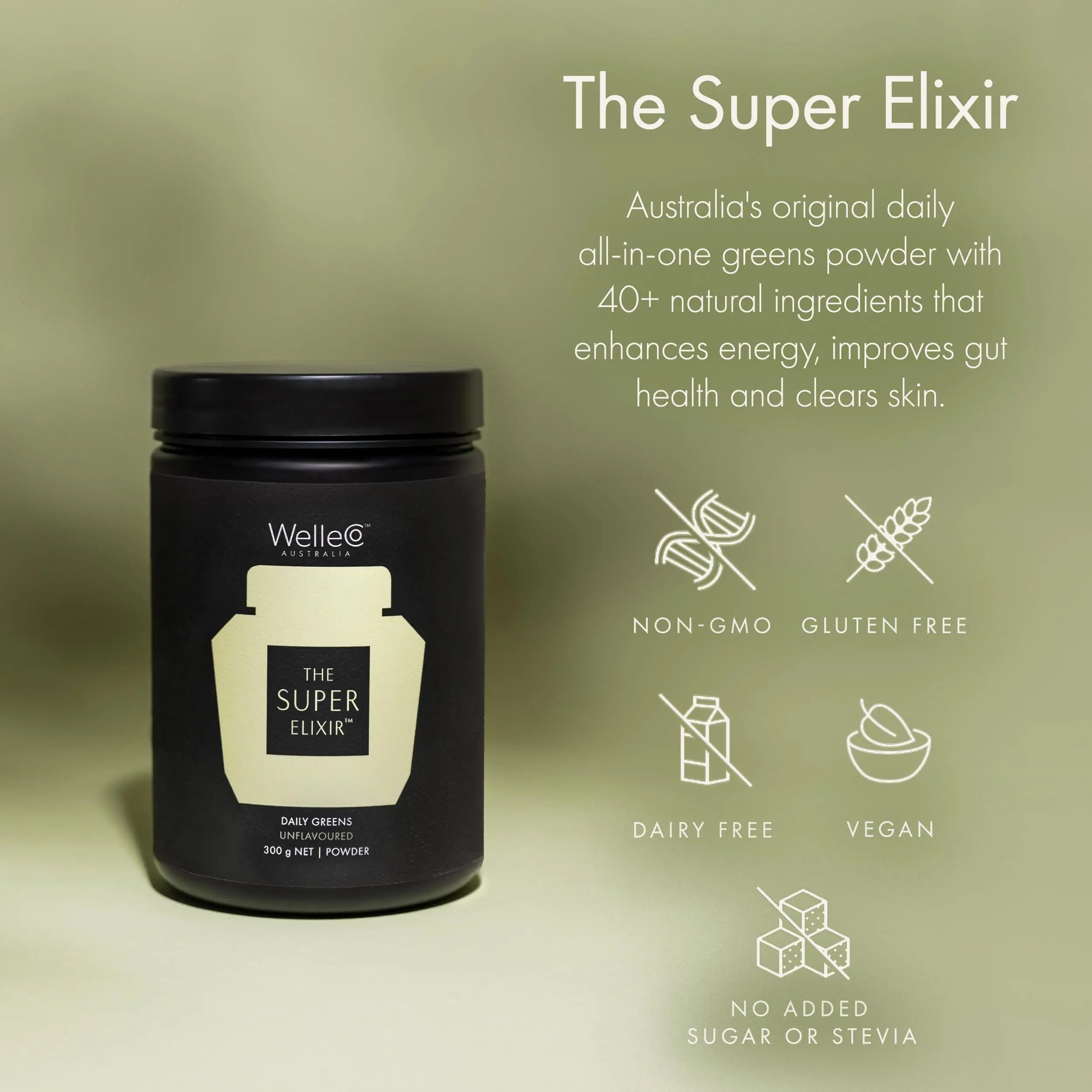 WelleCo The Super Elixir, Daily Greens Powder with Probiotics, Superfoods & Whole Foods, Unflavored Drink Mix for Gut Health, Immunity, Energy, Skin & Hair, 10.5oz Jar WelleCoAu supplements