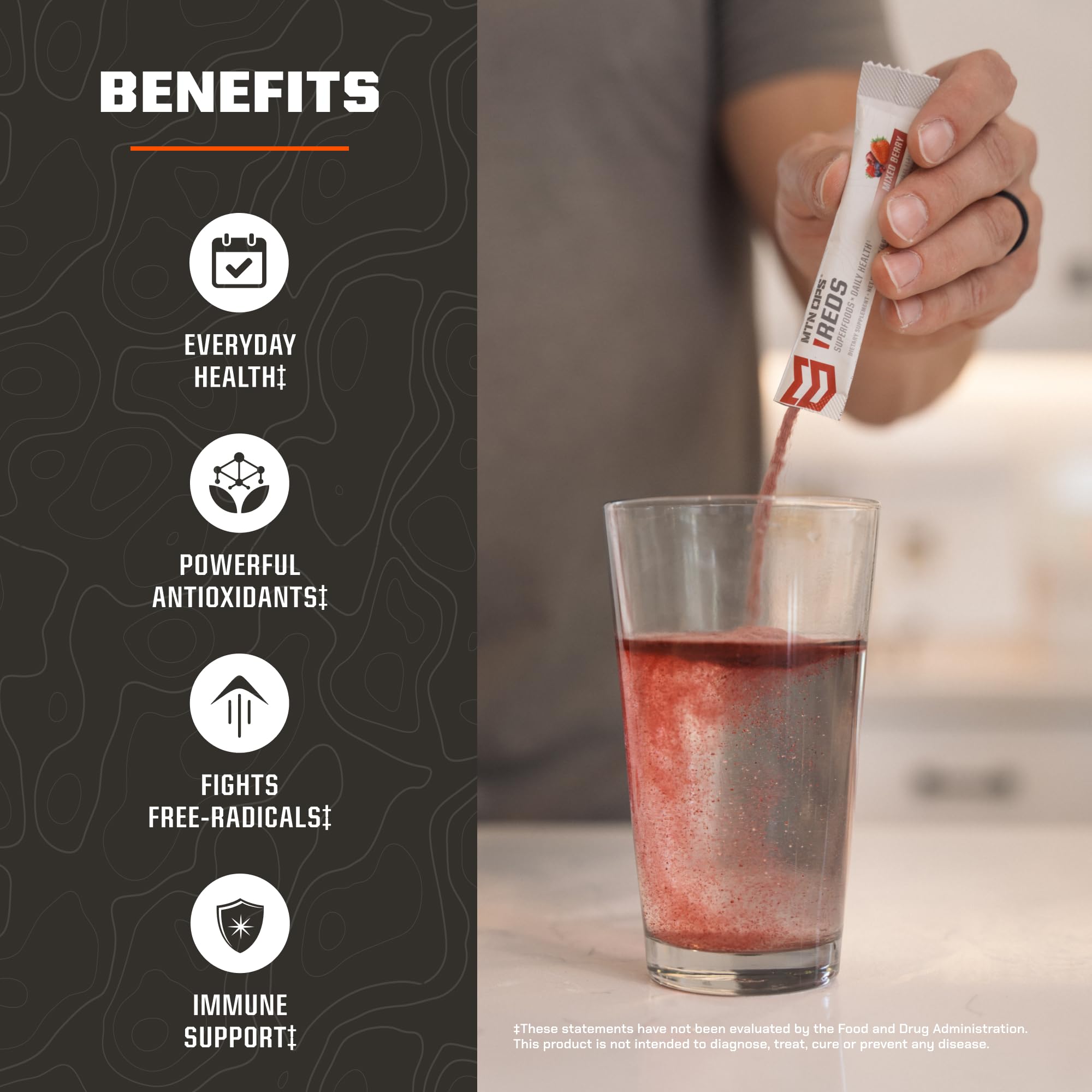 MTN OPS Reds Super Reds Antioxidant Drink Powder Daily Health Blend with Phytonutrients Free Radical Support 30 On The Go Stick Packs MTN OPSAu supplements