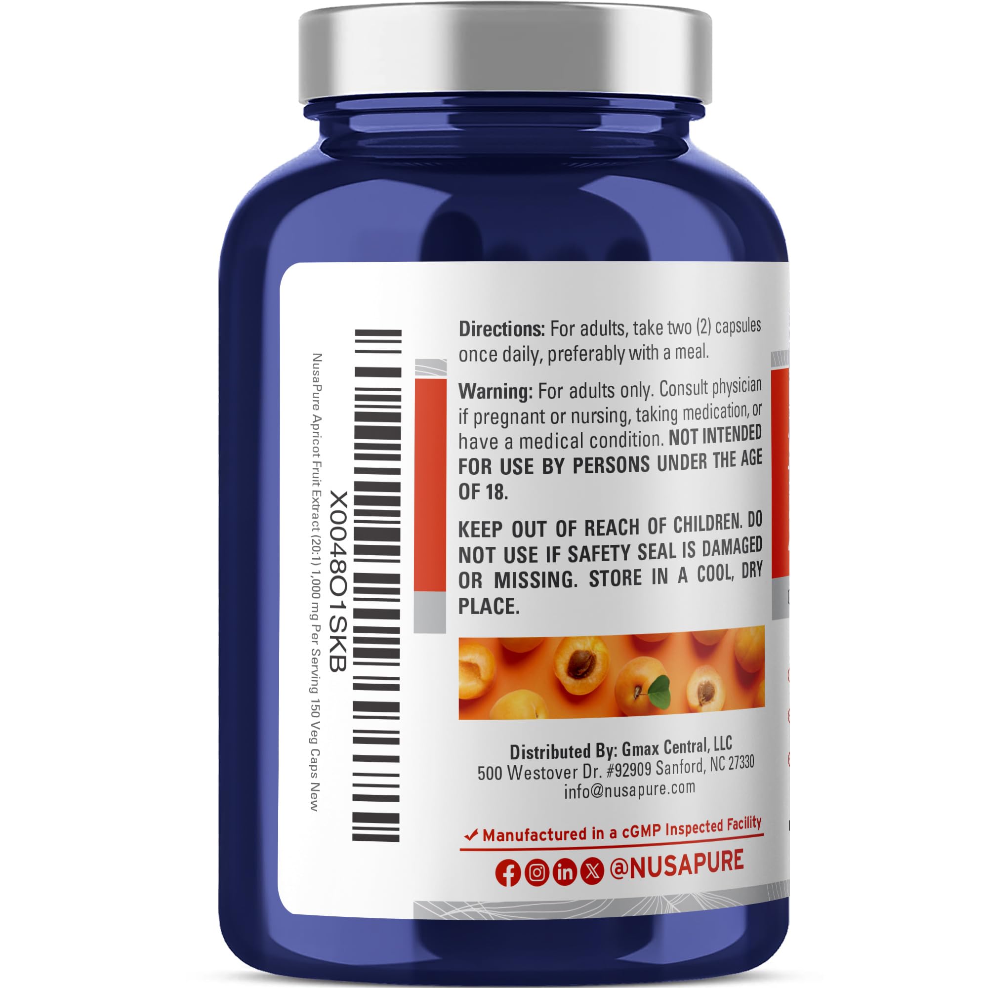 NusaPure Apricot 20:1 Extract, 1000 mg Equivalent to 20,000mg 150 Veggie Capsules (Vegan, Non-GMO) NusaPureAu supplements