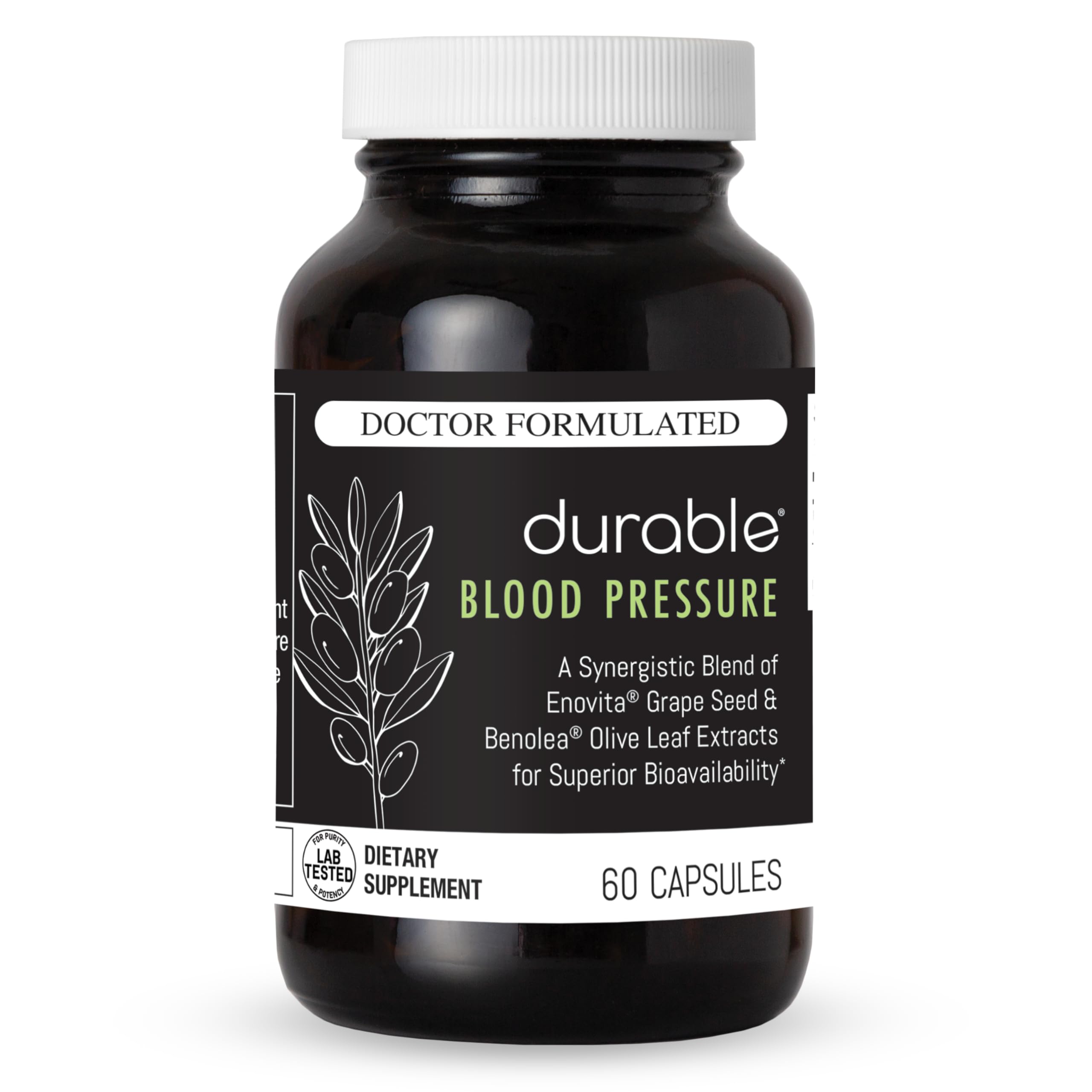 Durable Blood Pressure – Benolea Olive Leaf & Enovita Grape Seed Extract – Healthy Circulation, Nitric Oxide & Artery Support – Doctor Formulated, Vegan, Non-GMO, Made in USA (60 Capsules) DurableAu supplements