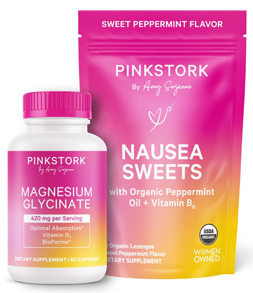 Pink Stork Mood and Stomach Relief Bundle - Magnesium Glycinate and Organic Peppermint Sweets for Morning Sickness and Motion Sickness, Mood Support Pink StorkAu supplements