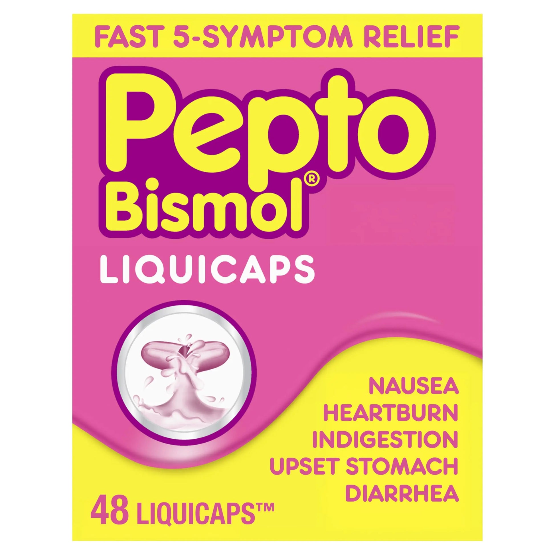Pepto Bismol Liquicaps, Upset Stomach Relief, Nausea Relief, Heartburn Relief, Indigestion Relief, Anti Diarrhea Medication for Adults - 5 Symptom Fast Relief, No Flavor, 48 ct Pepto BismolAu supplements