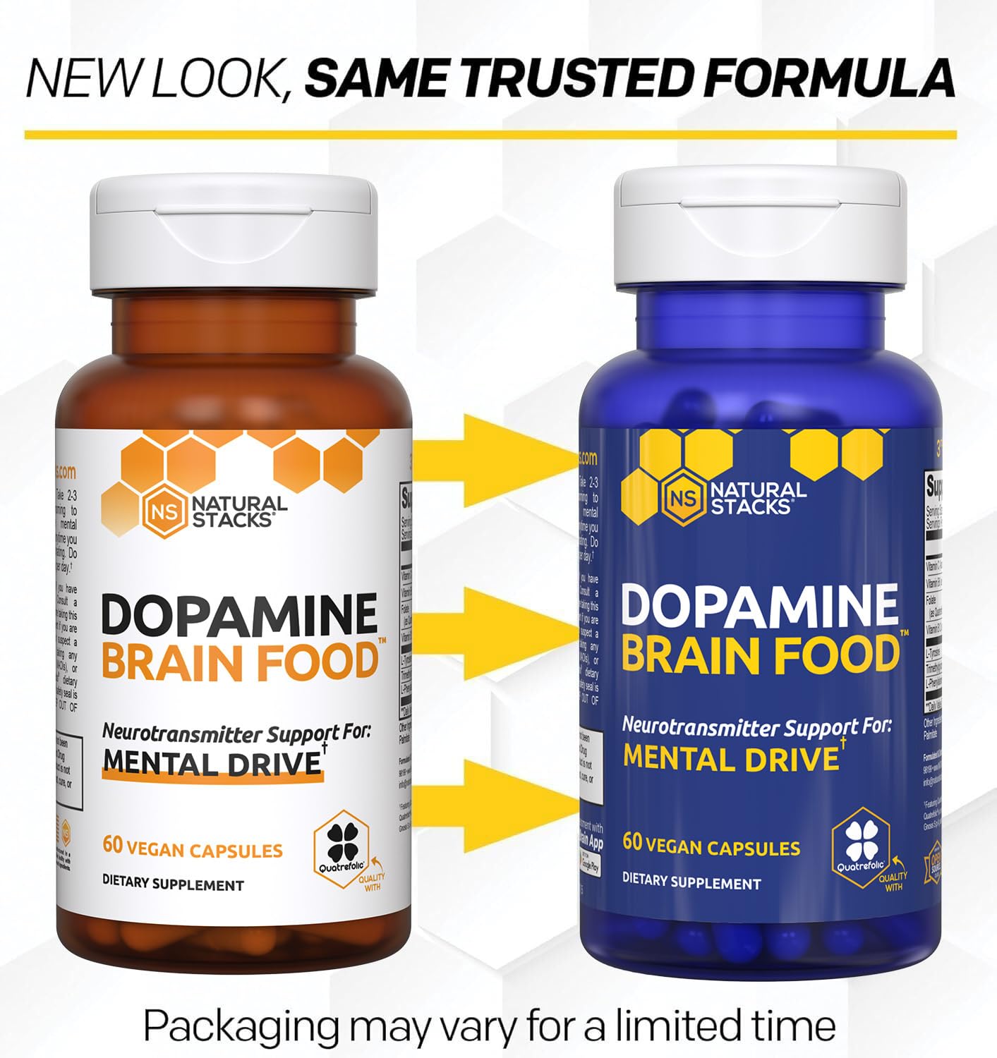 NATURAL STACKS Dopamine Brain Food - 650mg L-Tyrosine Supplement - Dopamine Supplement for Focus & Mental Drive - Supports Mental Energy - Neurotransmitter Support with B Vitamins - 60 Capsules NATURAL STACKSAu supplements