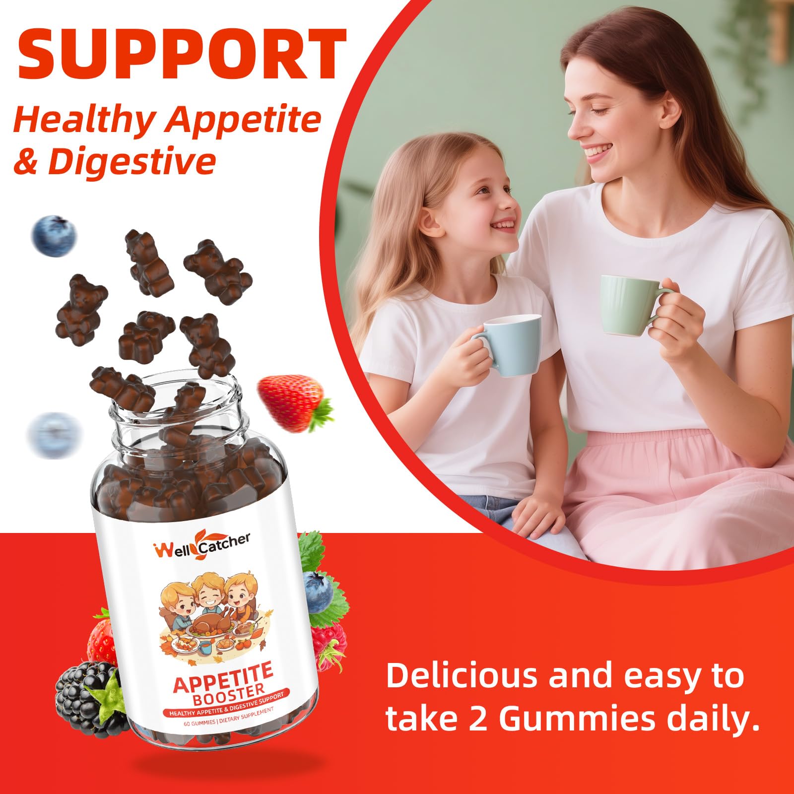 Appetite Booster Gummies for Kids Adults: Appetite Support Supplement with Bromelain Hawthorn Zinc Vitamin B12 for Healthy Digestive & Nutritional Balance, Sugar Free Mixed Fruit Flavor Vegan 30 Days WellcatcherAu supplements