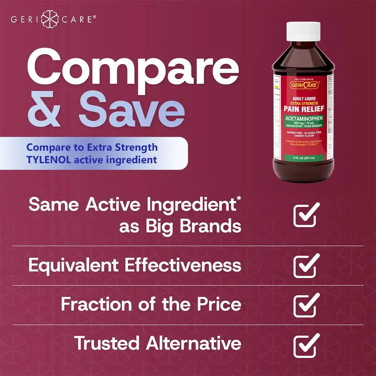 GeriCare Extra Strength Acetaminophen 500 mg Adult Liquid Pain Relief, Fever Reducer, 8 FL OZ (Pack of 1) GeriCareAu supplements