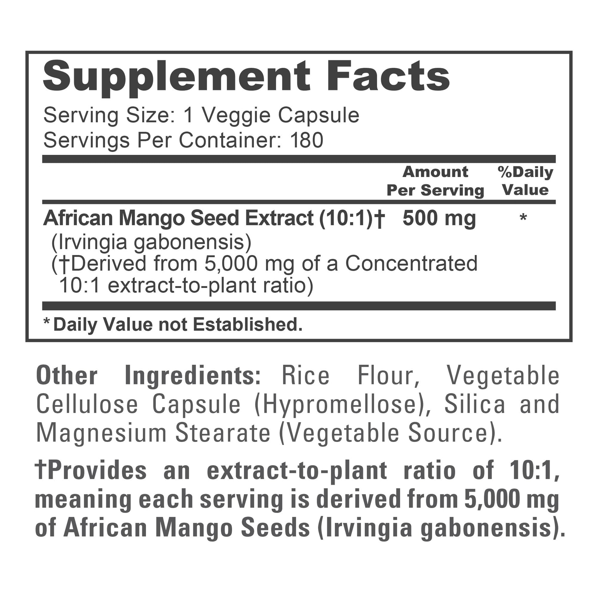 NusaPure African Mango 10:1 Extract, 500 mg Equivalent to 5,000 mg per Veggie Caps 180 Capsules (Non-GMO, Vegan) NusaPureAu supplements