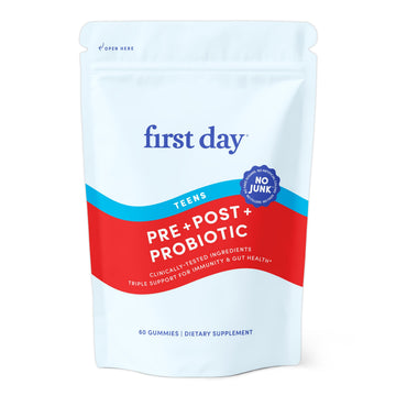 FIRST DAY Teens’ Gut Sustainer Tribiotic Gummies – 3-in-1 Prebiotic, Probiotic & Postbiotic Supplement – Supports Digestive, Skin, Oral & Immune Health, Nutrient Absorption & Growth – 30-Day Supply FIRST DAYAu supplements