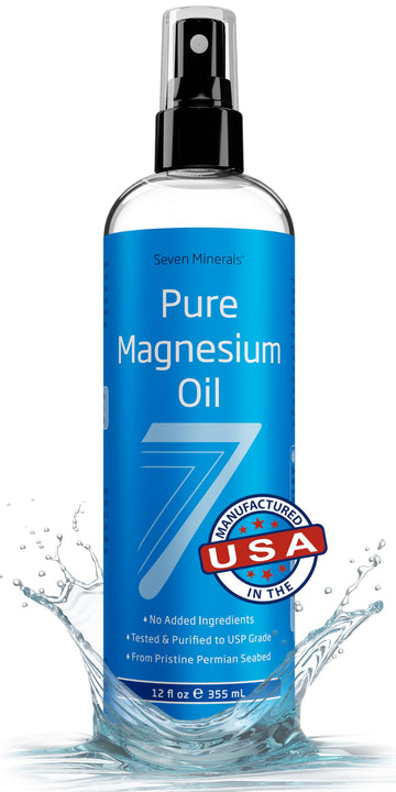 Seven Minerals Pure Magnesium Oil Spray, Big 12oz, USP Grade, Extra Strength, for Feet, Sleep, Muscle Pain & Cramps - Mined in The USA Seven MineralsAu supplements