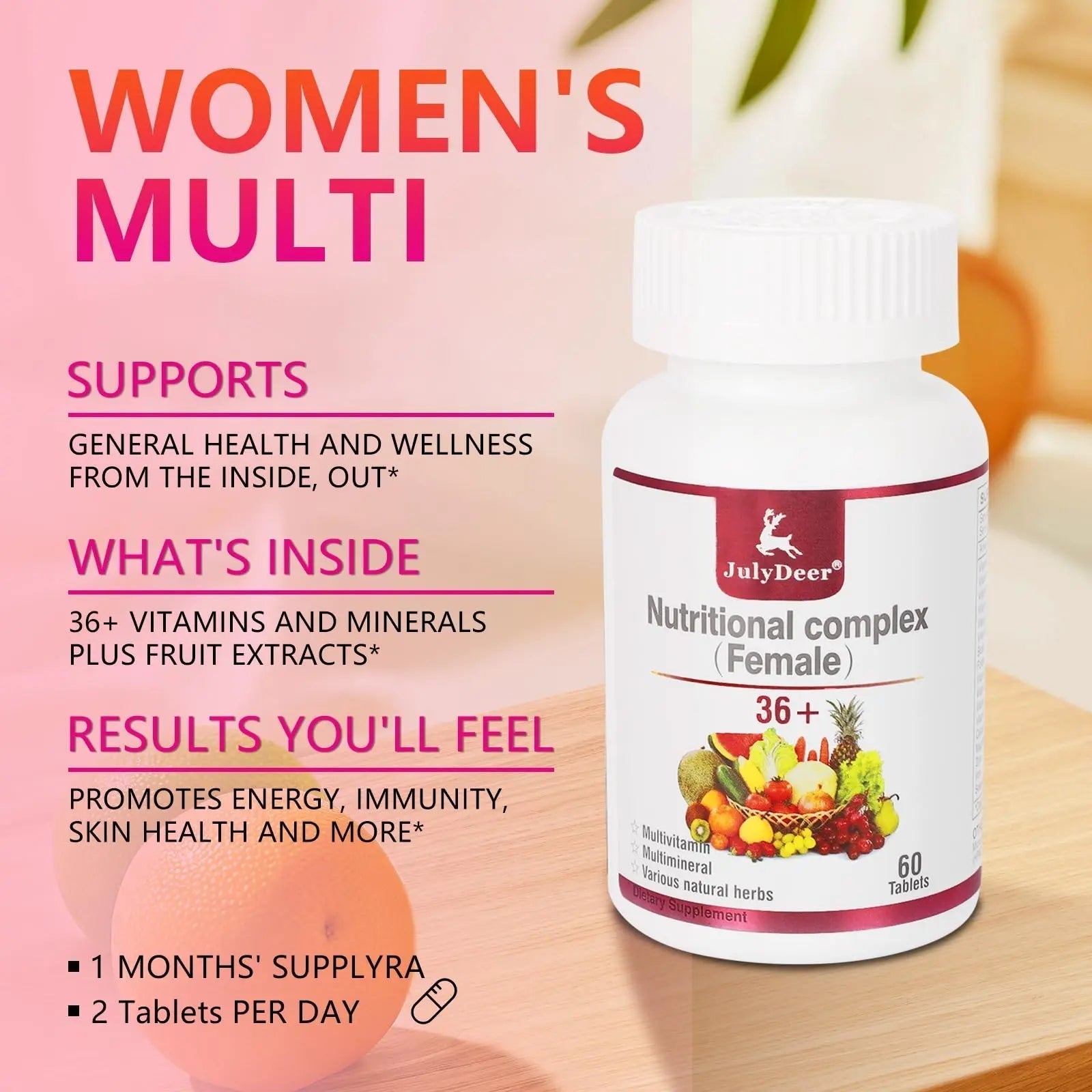 JulyDeer One Daily Tablet Multivitamin for Women - Complete Multimineral with Vitamin A, C, D, E and B-Complex, Zinc & More for Women's Immunity JulyDeerAu supplements
