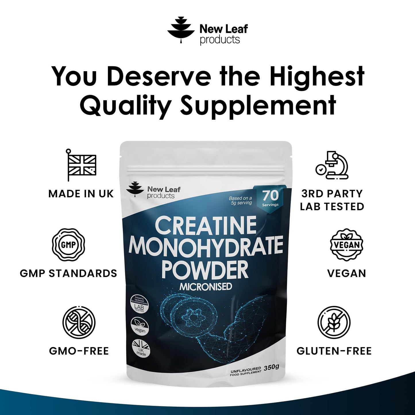 Creatine Monohydrate Powder 100% Pure Micronized Creatine - 350g Increased Absorption NEW LEAF PRODUCTSUS supplements