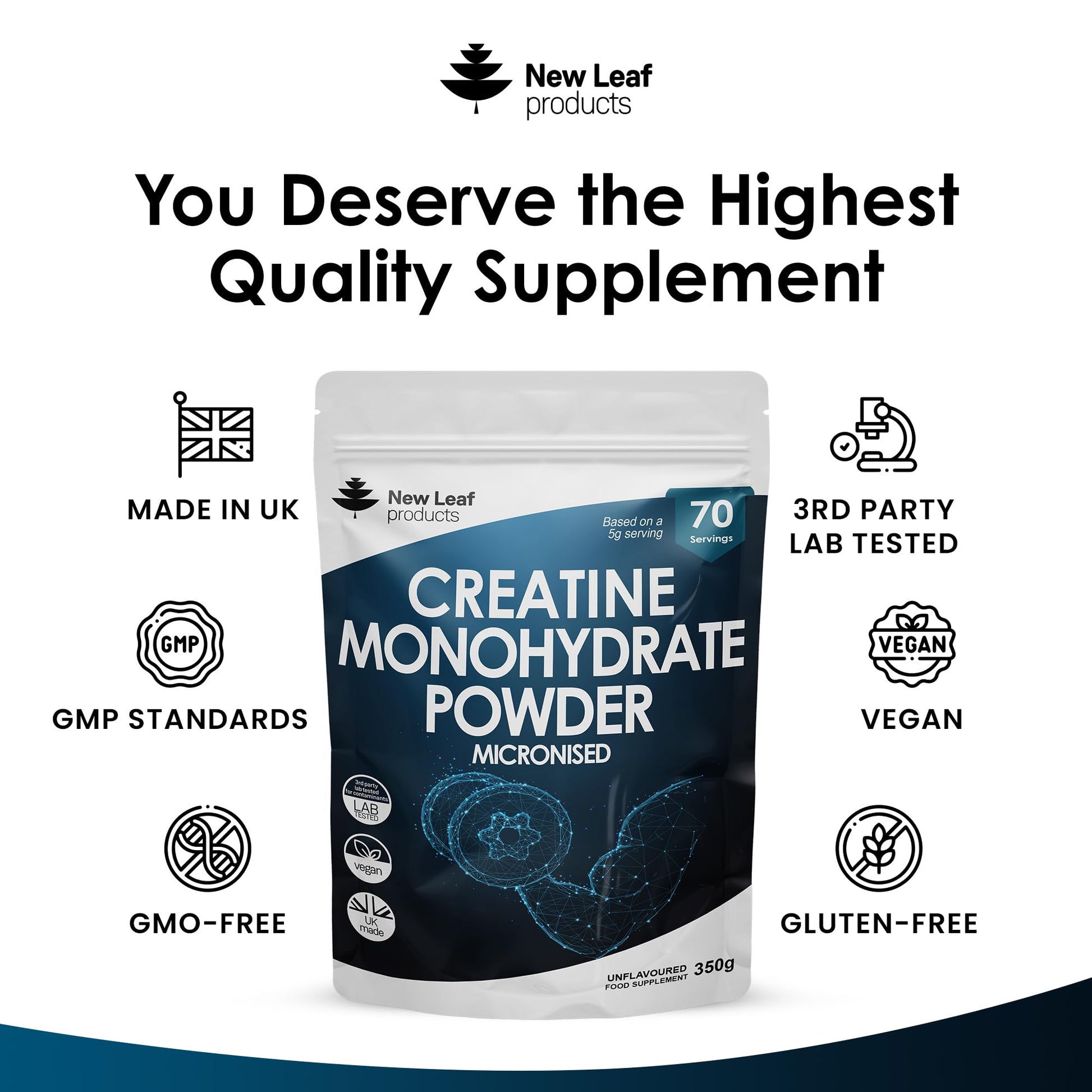 Creatine Monohydrate Powder 100% Pure Micronized Creatine - 350g Increased Absorption NEW LEAF PRODUCTSUS supplements