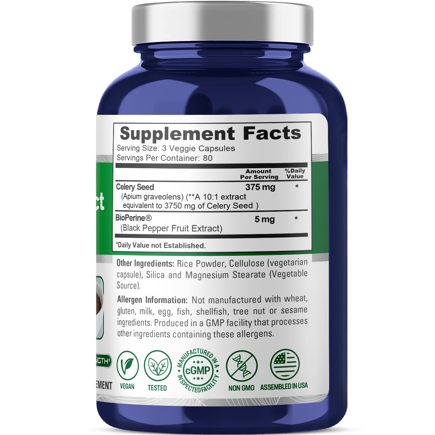 NusaPure Celery Seed Capsules 10:1 Extract, 375 mg Equivalent to 3750mg, 240 Veggie Caps, Non-GMO, Vegan NusaPureAu supplements