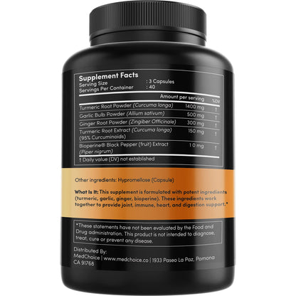 4-in-1 Turmeric and Garlic Supplements with Bioperine 2360 mg (360 ct) Turmeric Ginger MEDCHOICEUS supplements