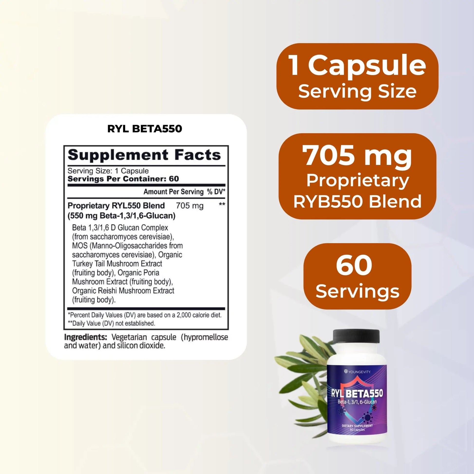 Youngevity RYL Beta550 Beta 1, 3-D Glucan Immune Support - 60 Capsules (Pack of 1) Youngevitynz supplements