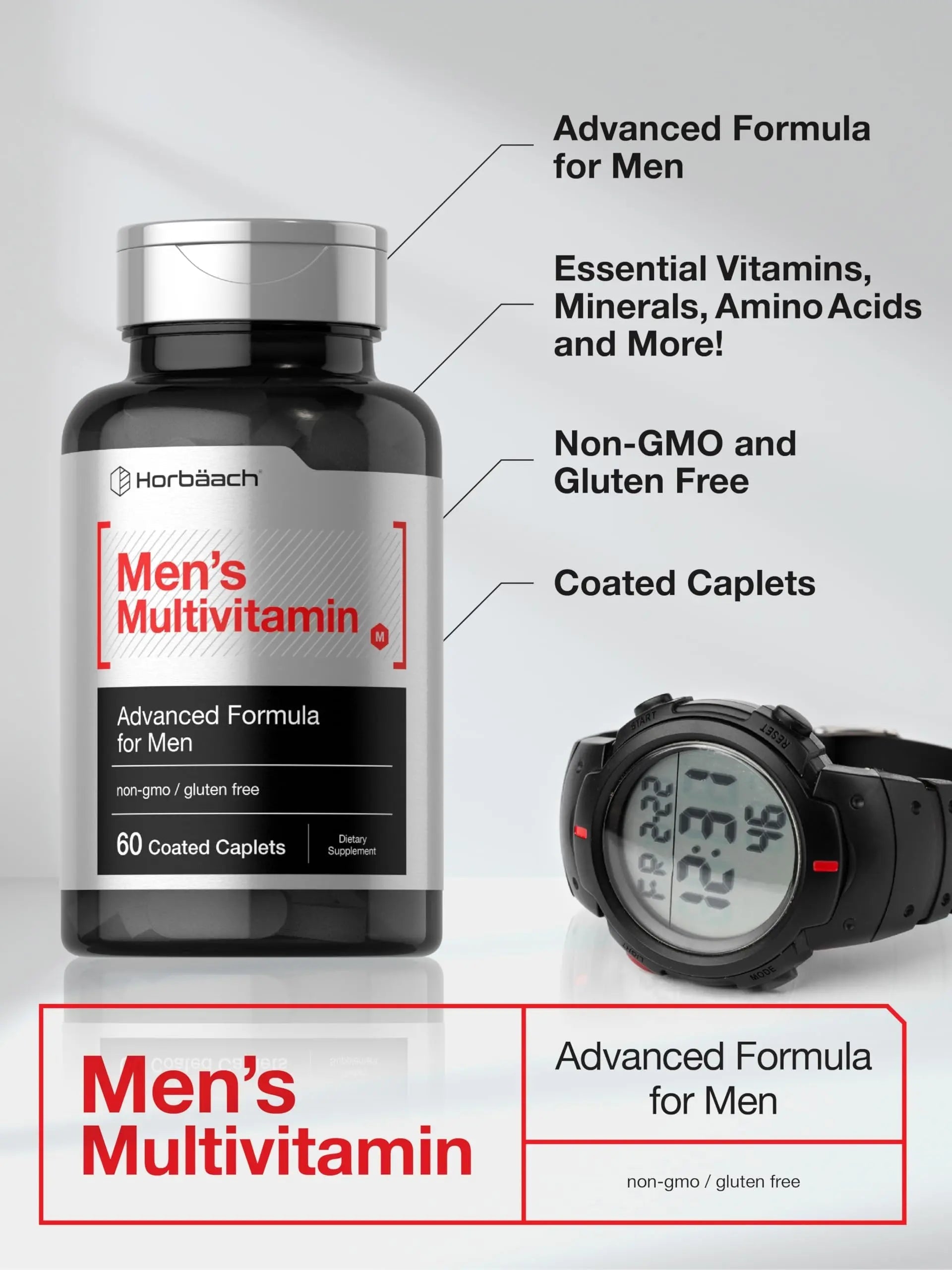 Horbäach Mens Multivitamin | 60 Caplets | Advanced Formula | with Vitamin C, D, Magnesium, Minerals & More | HorbäachAu supplements