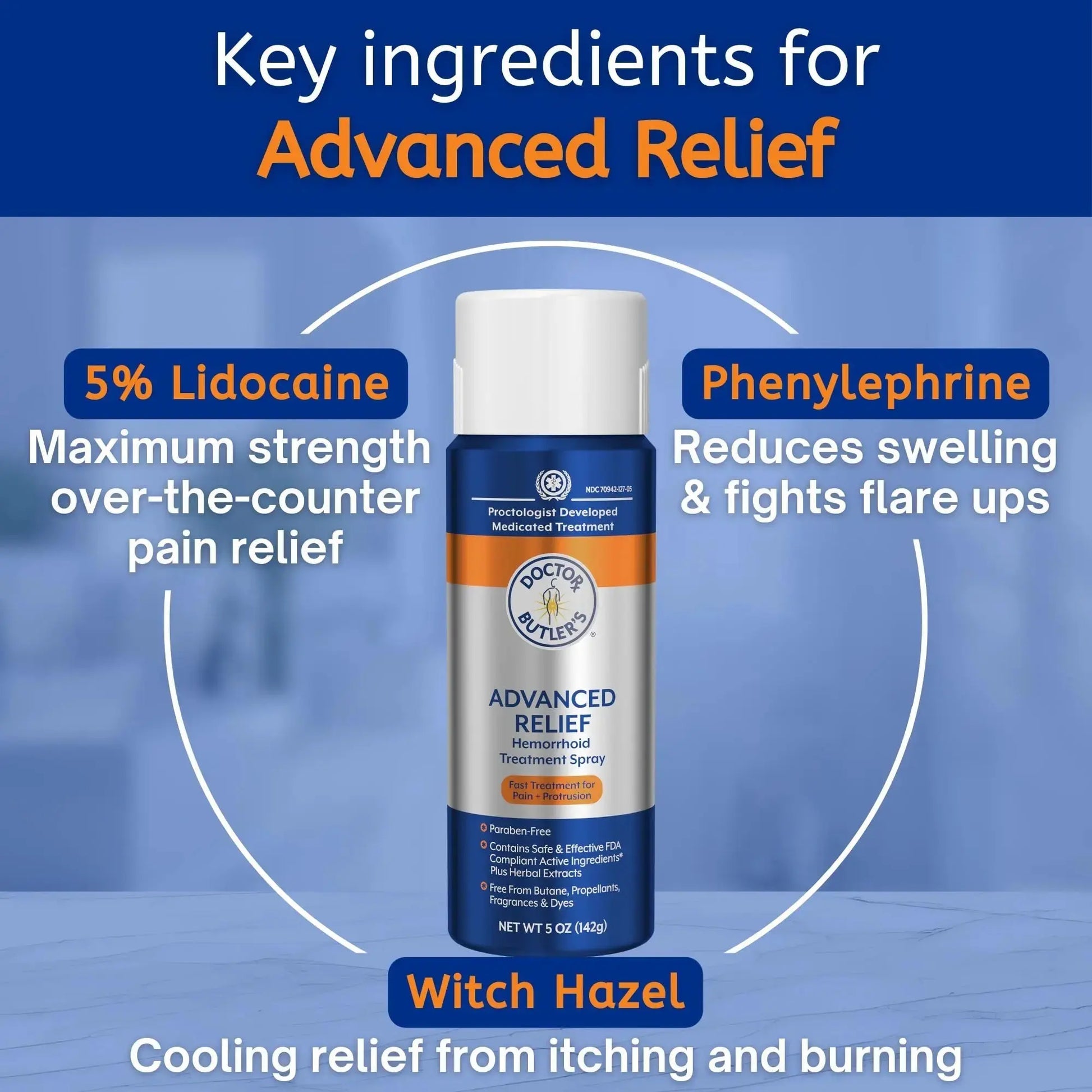 Doctor Butler's Advanced Relief Hemorrhoid Spray – Advanced Relief Hemorrhoid Treatment Spray with Witch Hazel to Help with Sensitive Skin, Itch Relief, and Swelling Relief* (5oz) Doctor Butler'sAu supplements