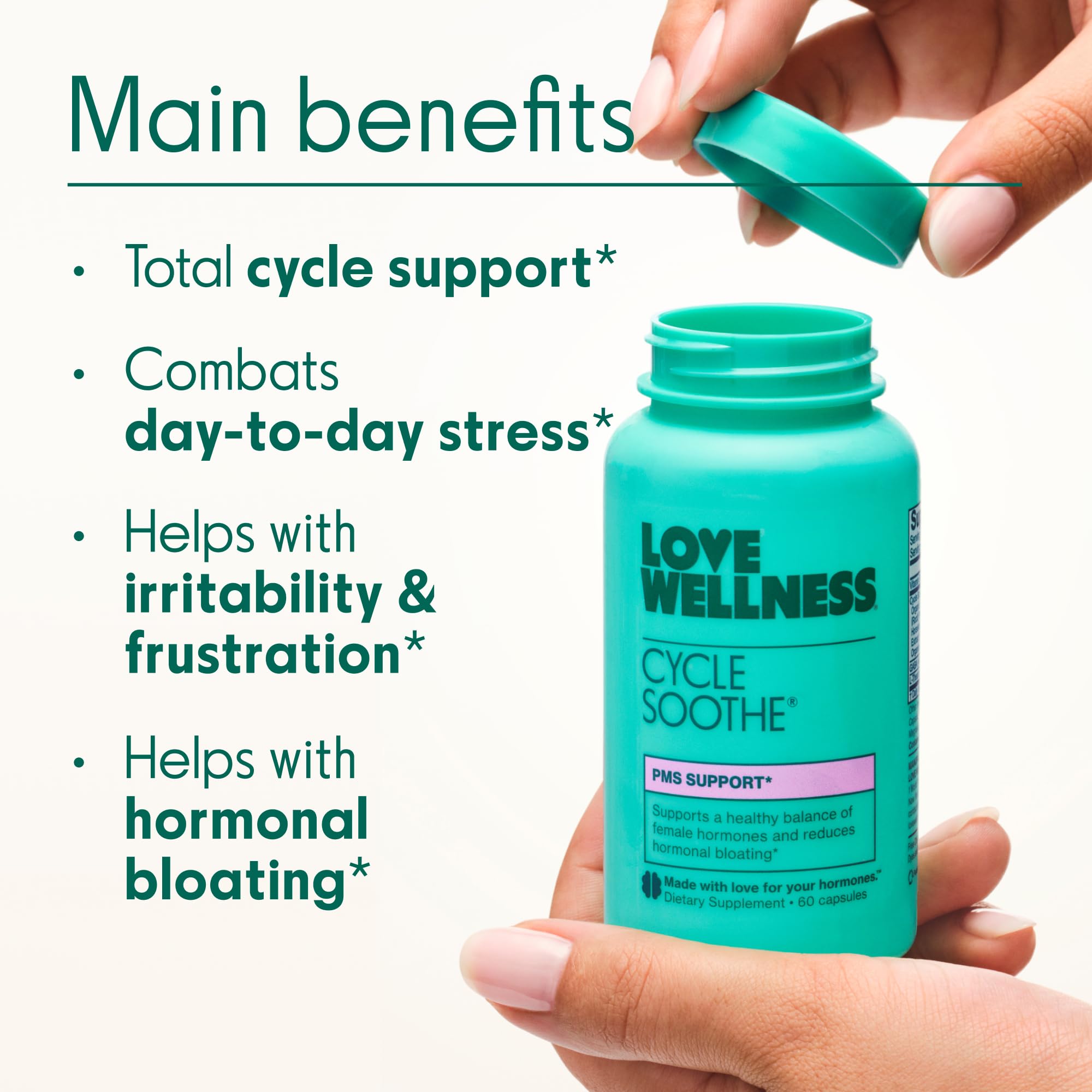 Love Wellness Cycle Soothe Supplement | Promotes a Happy Mood | Helps with PMS Hormones, Stress Relief, & Improves Mood | 60 Capsules Love WellnessAu supplements