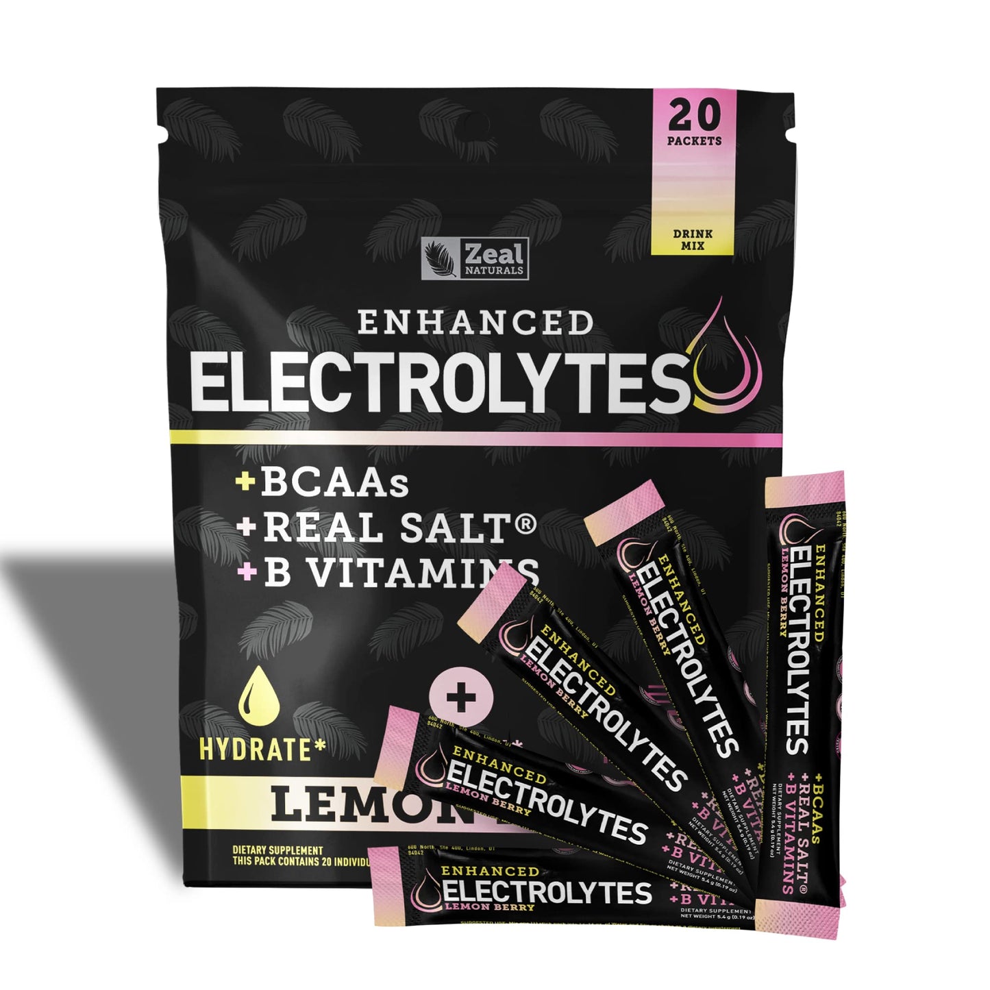 Enhanced Powder Stick Packs (Lemon Berry - 20 Packets) Sugar Free + BCAA B-Vitamins Zeal NaturalsUS supplements