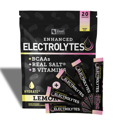 Enhanced Powder Stick Packs (Lemon Berry - 20 Packets) Sugar Free + BCAA B-Vitamins Zeal NaturalsUS supplements
