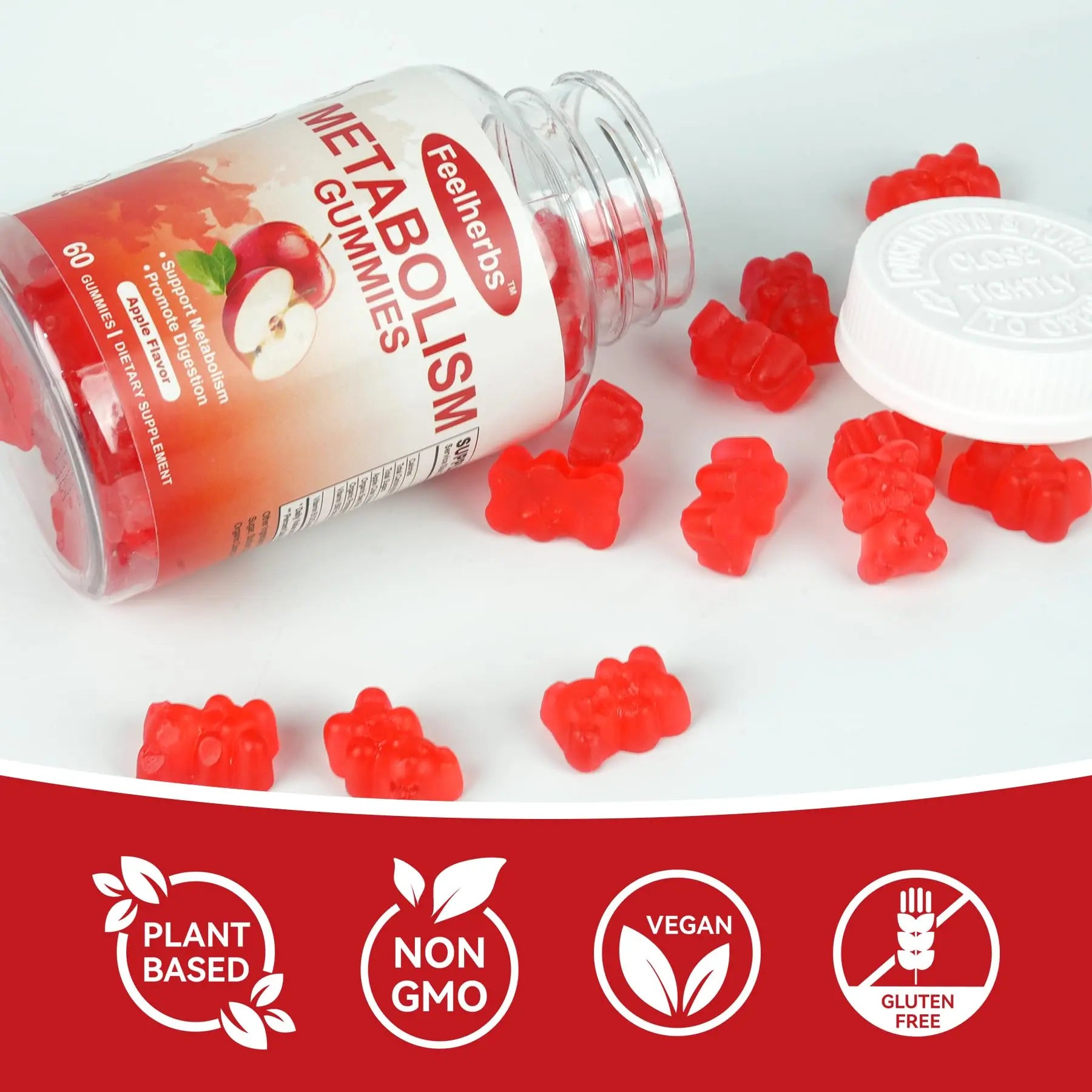 Feelherbs Metabolism Gummies for Women and Men Digestion & Energy, 60 Count Apple Cider Vinegar Gummies with Vitamin B12 & Beet Root, Chewable Keto ACV Vitamin for Metabolism & Detox Cleanse Feelherbsnz supplements