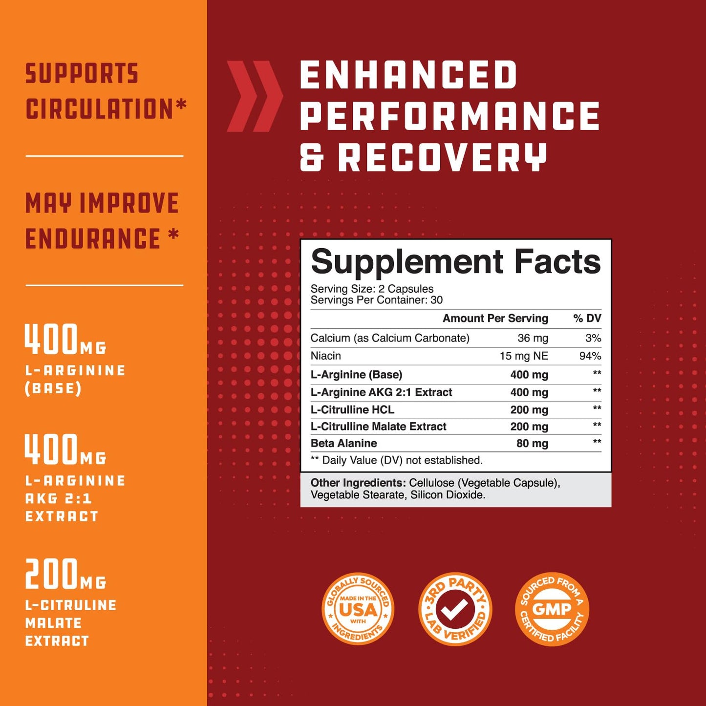 Nitric Oxide Support Pills - Natural Workout Supplement & Exercise Enhancer - Boost Energy Natures CraftUS supplements