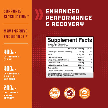 Nitric Oxide Support Pills - Natural Workout Supplement & Exercise Enhancer - Boost Energy Natures CraftUS supplements