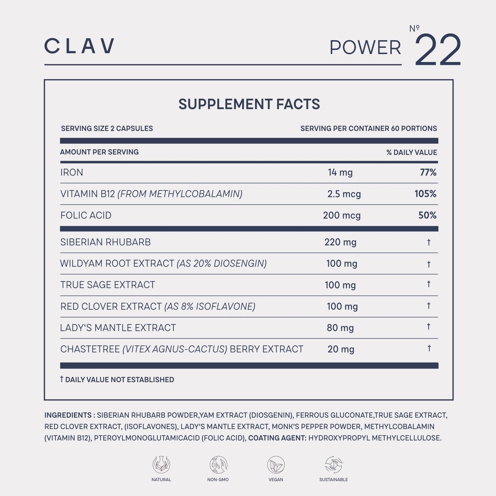 CLAV® Natural Hormone Balance for Women - PMS Relief with Siberian Rhubarb, Wild Yam & Vitex Berry - Vegan Menstrual Regulator Supplement - 120 Capsules CLAVAu supplements