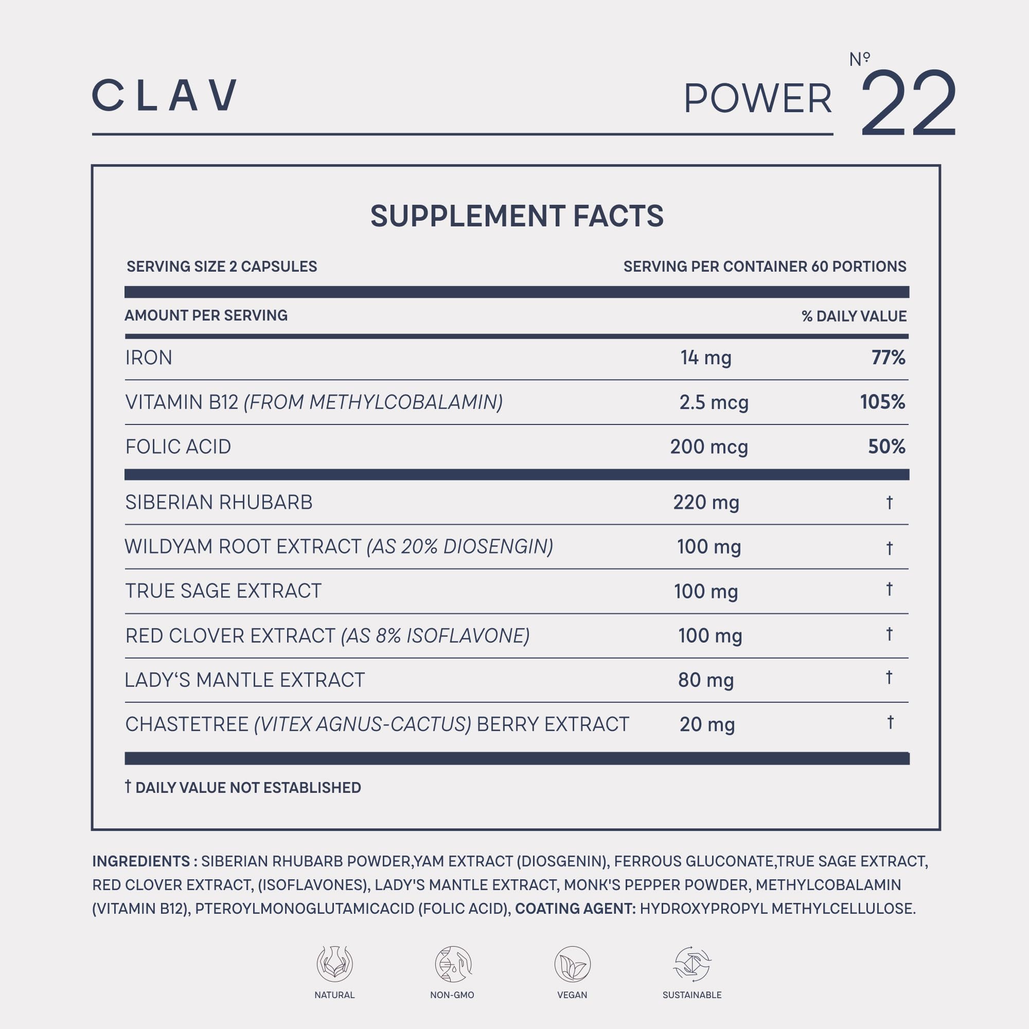 CLAV® Natural Hormone Balance for Women - PMS Relief with Siberian Rhubarb, Wild Yam & Vitex Berry - Vegan Menstrual Regulator Supplement - 120 Capsules CLAVAu supplements