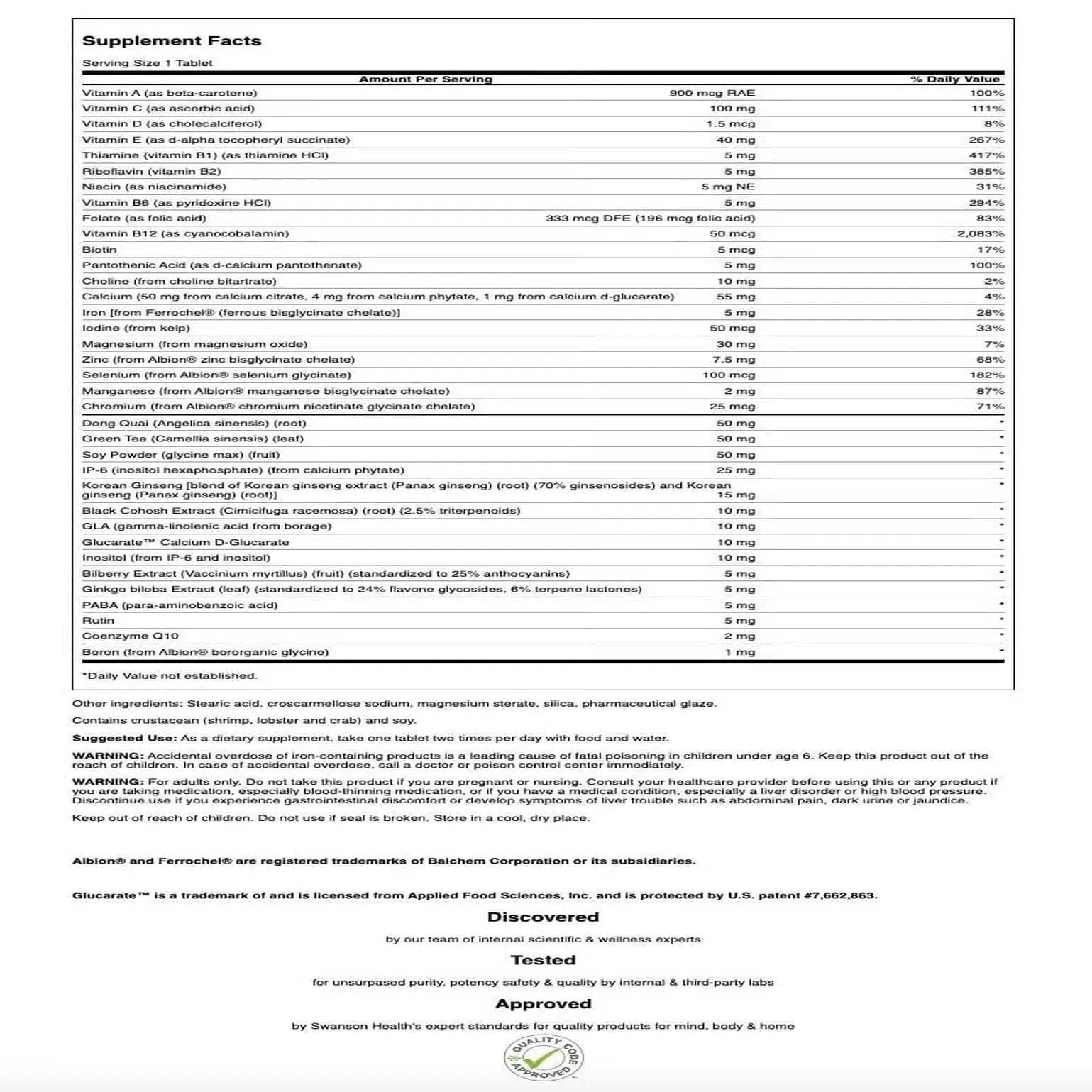 Swanson Multi Women's Prime Multivitamin Multimineral Energy Immune Hormone Balance Wellbeing Health Supplement 90 Tablets (Tabs) SwansonAu supplements