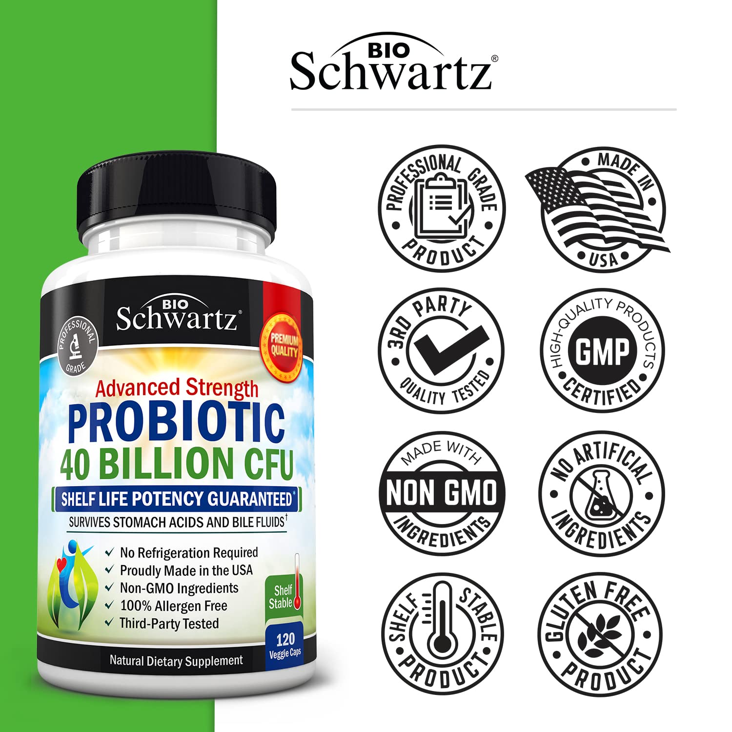 Daily Probiotic Supplement 40 Billion CFU - Gut Health Complex with Astragalus BioSchwartzAu supplements
